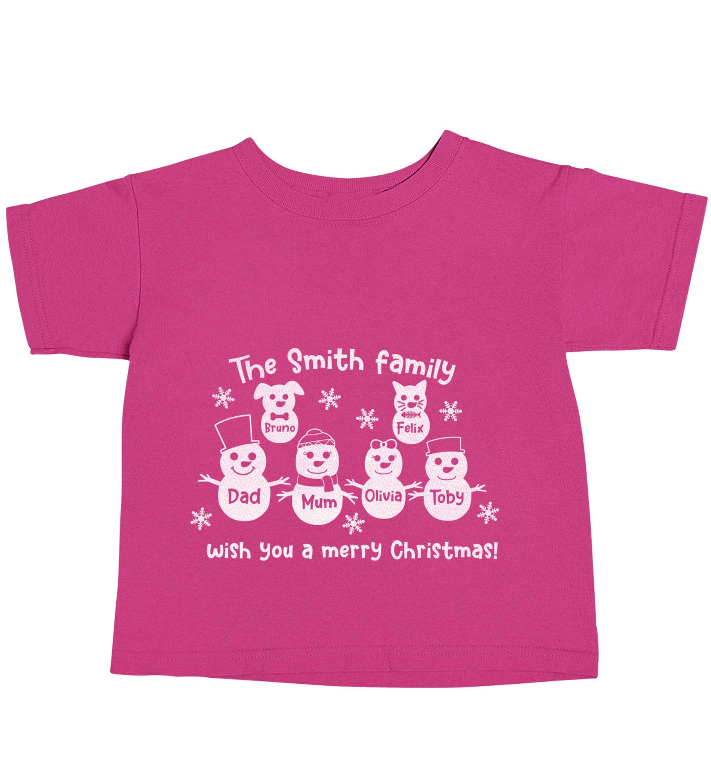 Personalised snowman family mum dad cat dog pink baby toddler Tshirt 2 Years