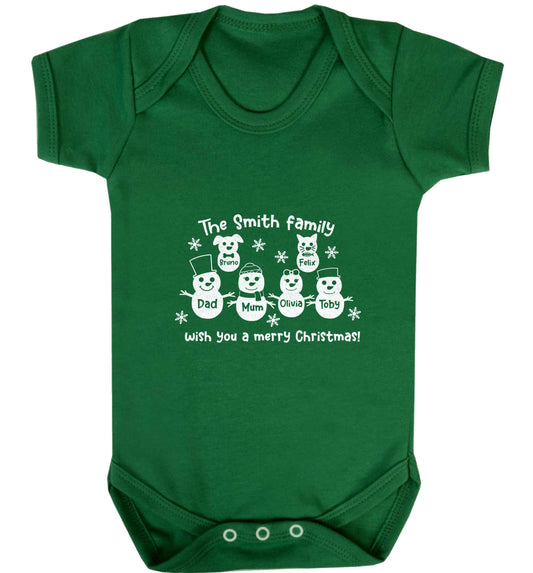 Personalised snowman family mum dad cat dog baby vest green 18-24 months