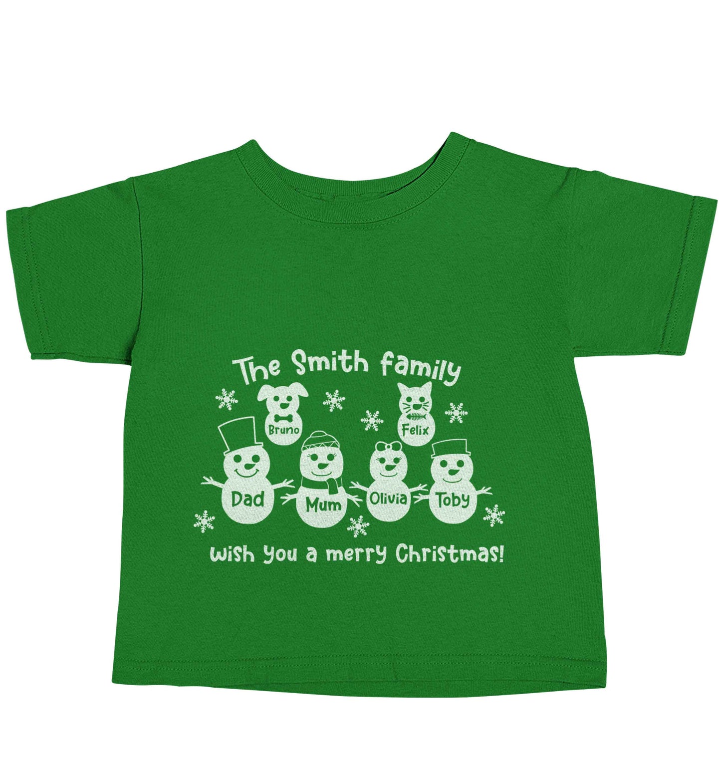 Personalised snowman family mum dad cat dog green baby toddler Tshirt 2 Years