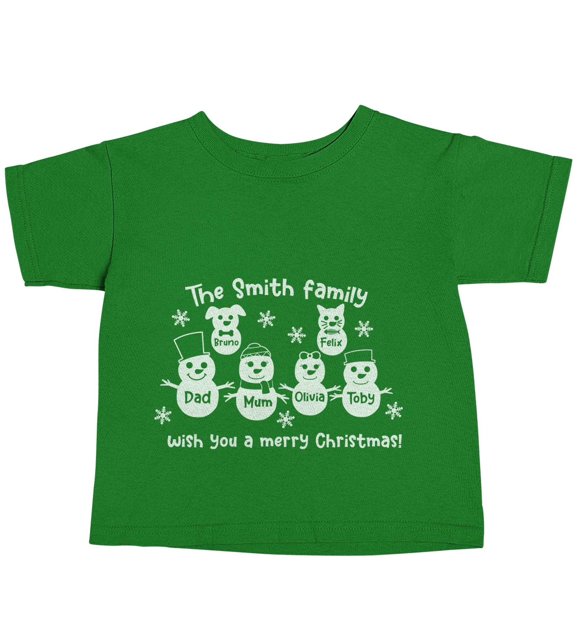 Personalised snowman family mum dad cat dog green baby toddler Tshirt 2 Years