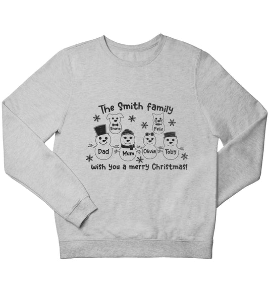 Personalised snowman family mum dad cat dog children's grey sweater 12-13 Years