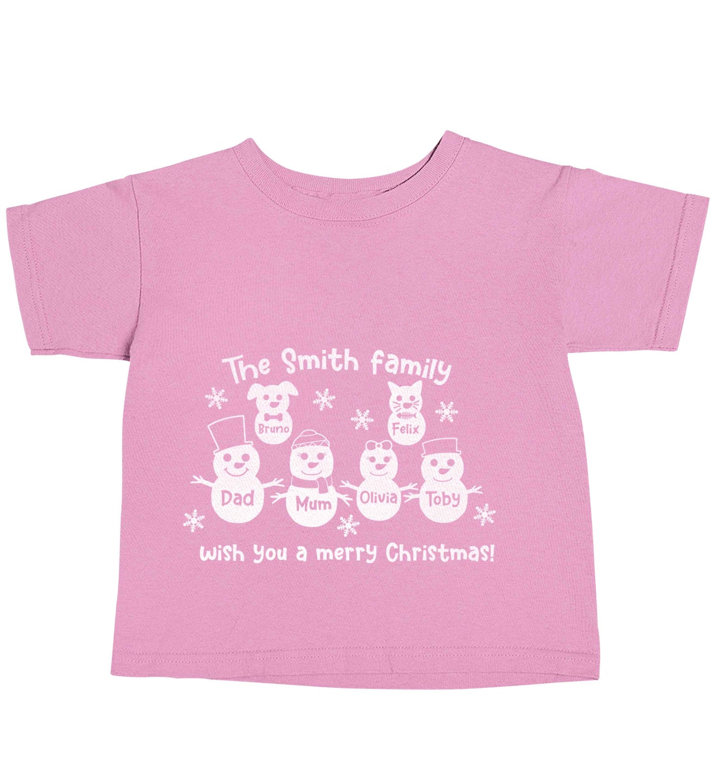 Personalised snowman family mum dad cat dog light pink baby toddler Tshirt 2 Years