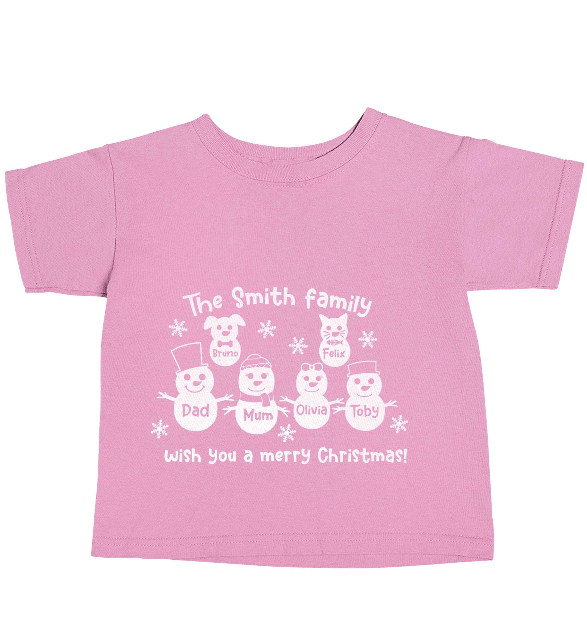 Personalised snowman family mum dad cat dog light pink baby toddler Tshirt 2 Years