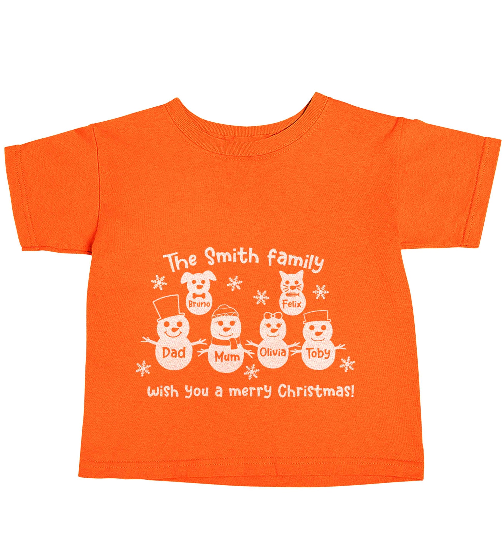 Personalised snowman family mum dad cat dog orange baby toddler Tshirt 2 Years