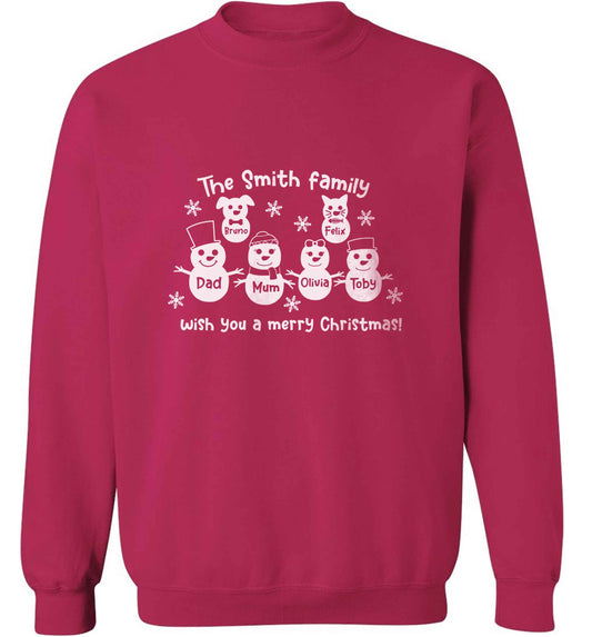 Personalised snowman family mum dad cat dog adult's unisex pink sweater 2XL