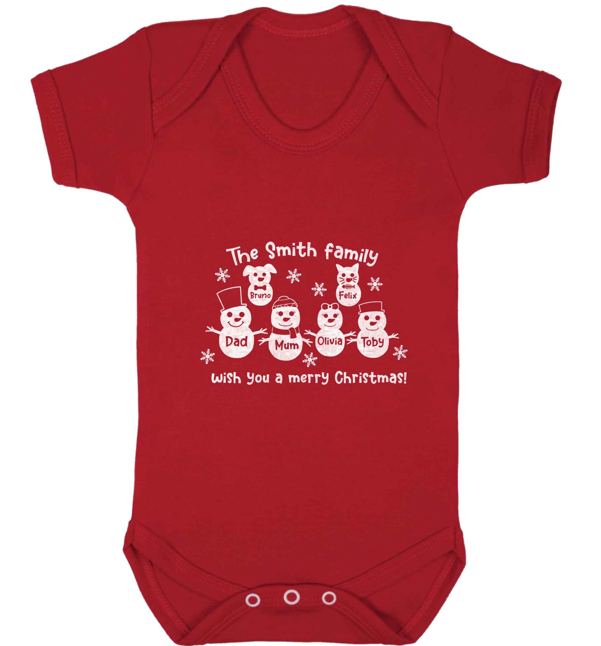 Personalised snowman family mum dad cat dog baby vest red 18-24 months