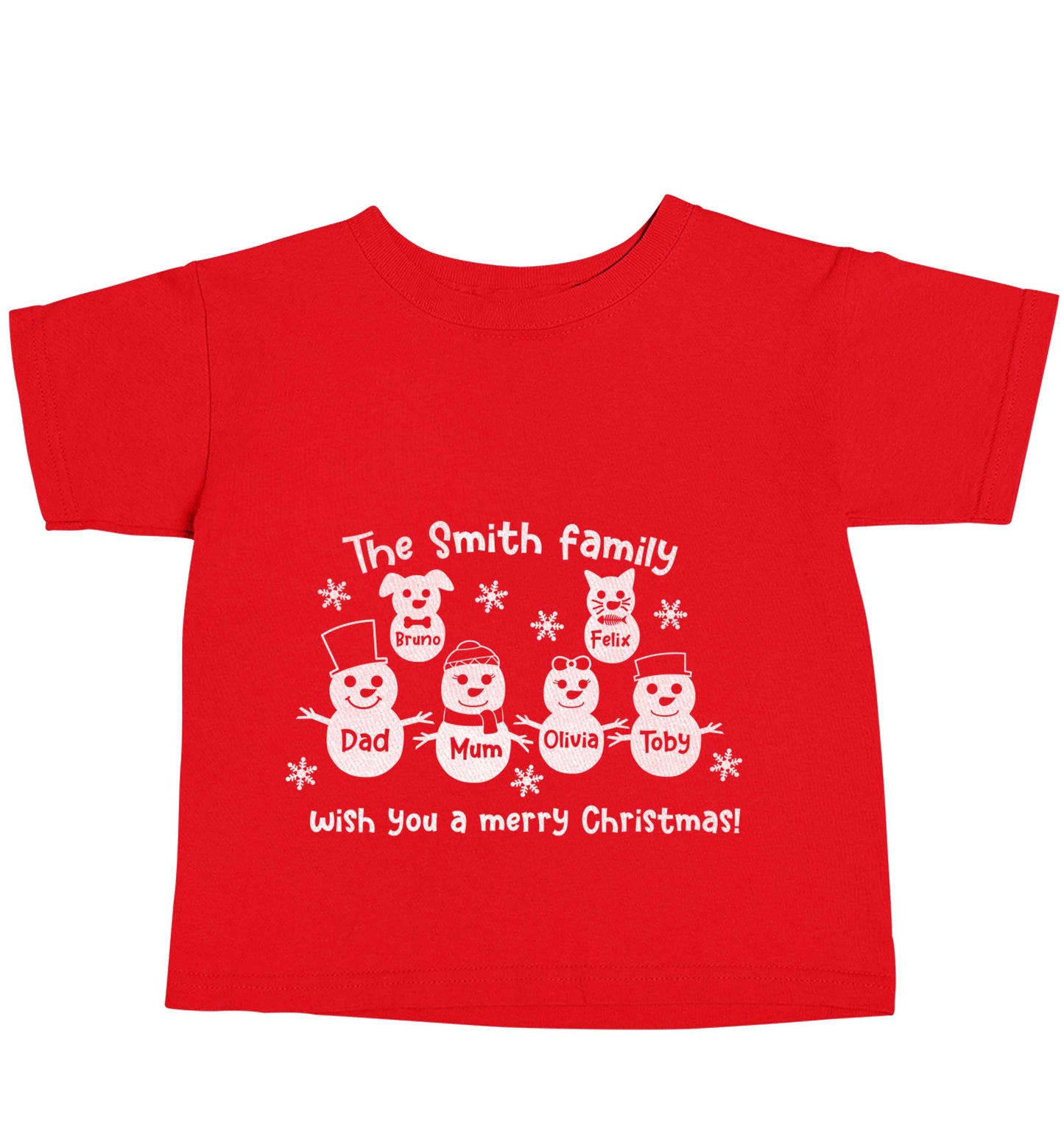 Personalised snowman family mum dad cat dog red baby toddler Tshirt 2 Years