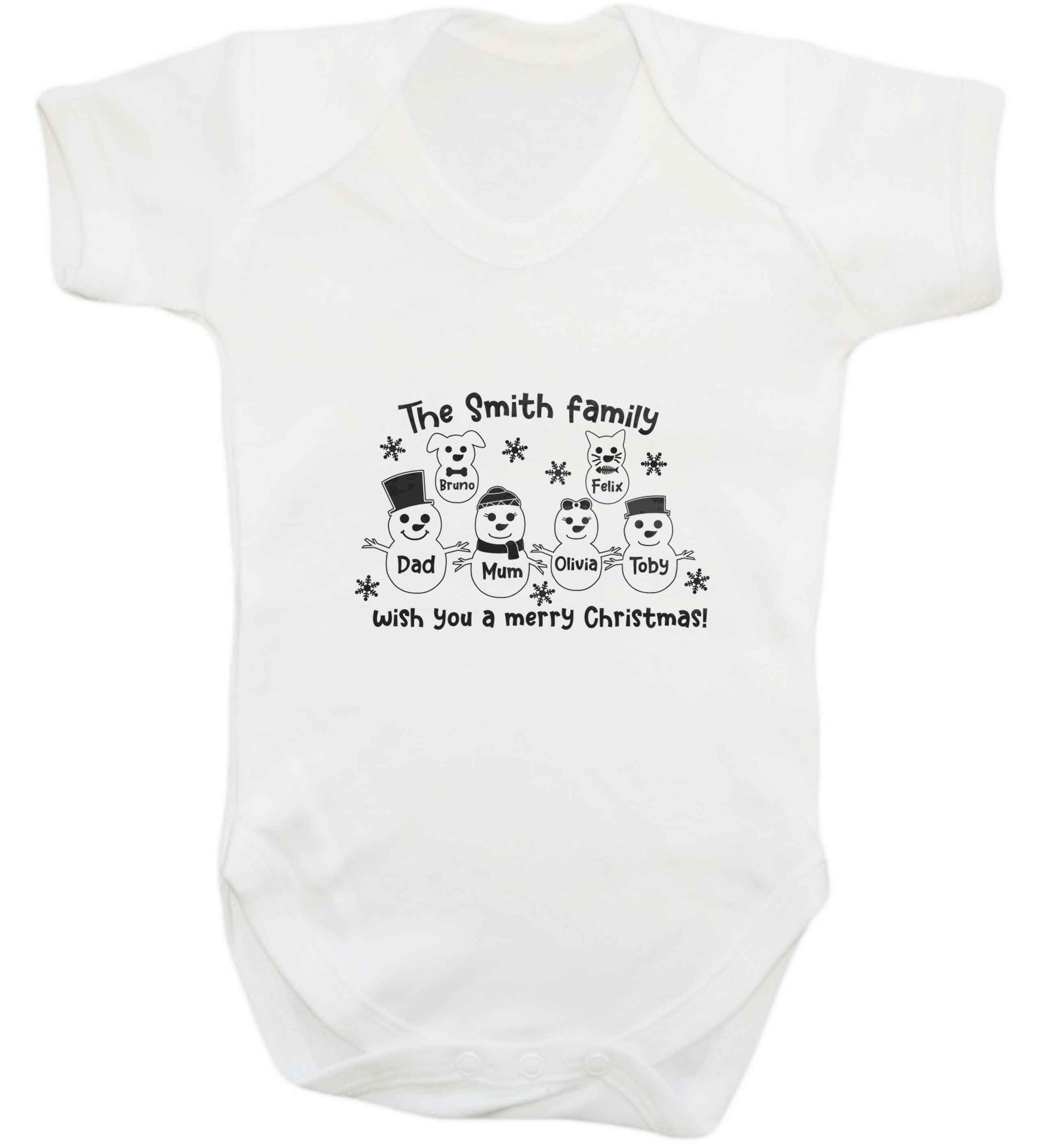 Personalised snowman family mum dad cat dog baby vest white 18-24 months