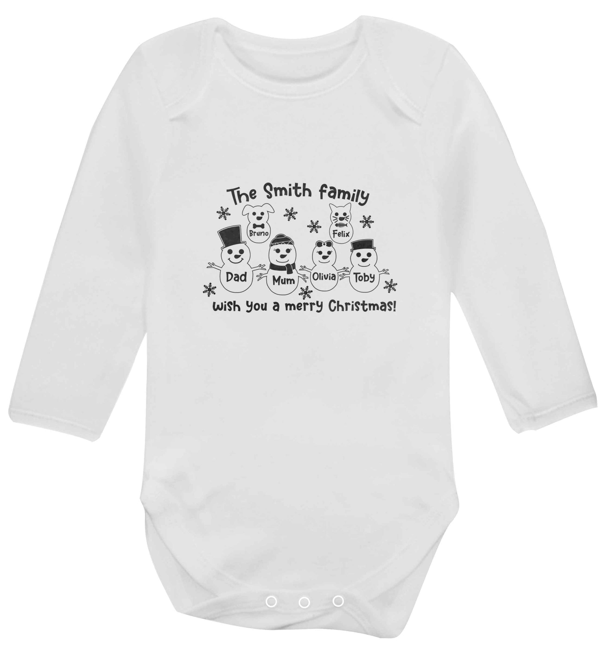 Personalised snowman family mum dad cat dog baby vest long sleeved white 6-12 months