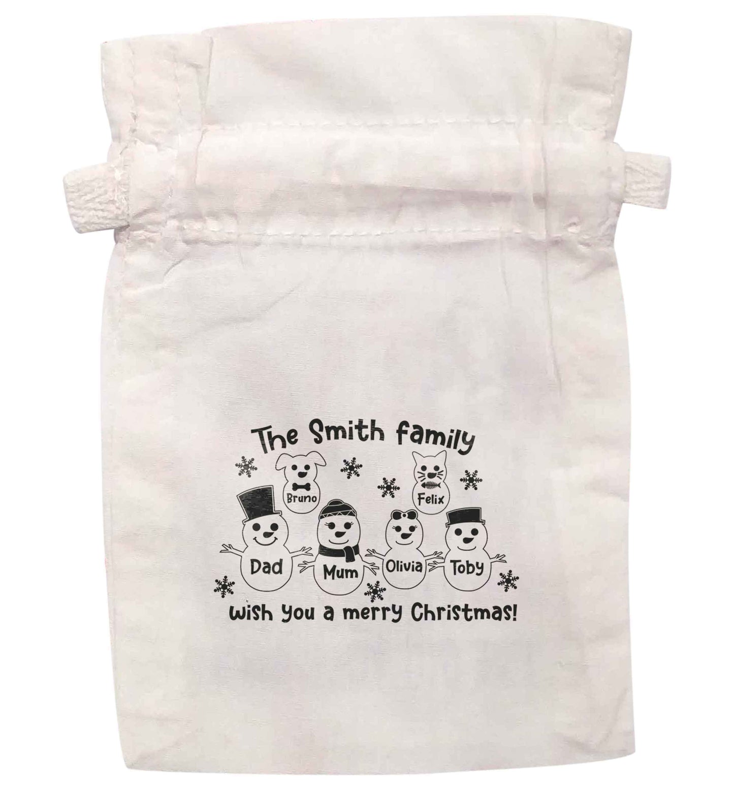 Personalised snowman family mum dad cat dog | XS - L | Pouch / Drawstring bag / Sack | Organic Cotton | Bulk discounts available!