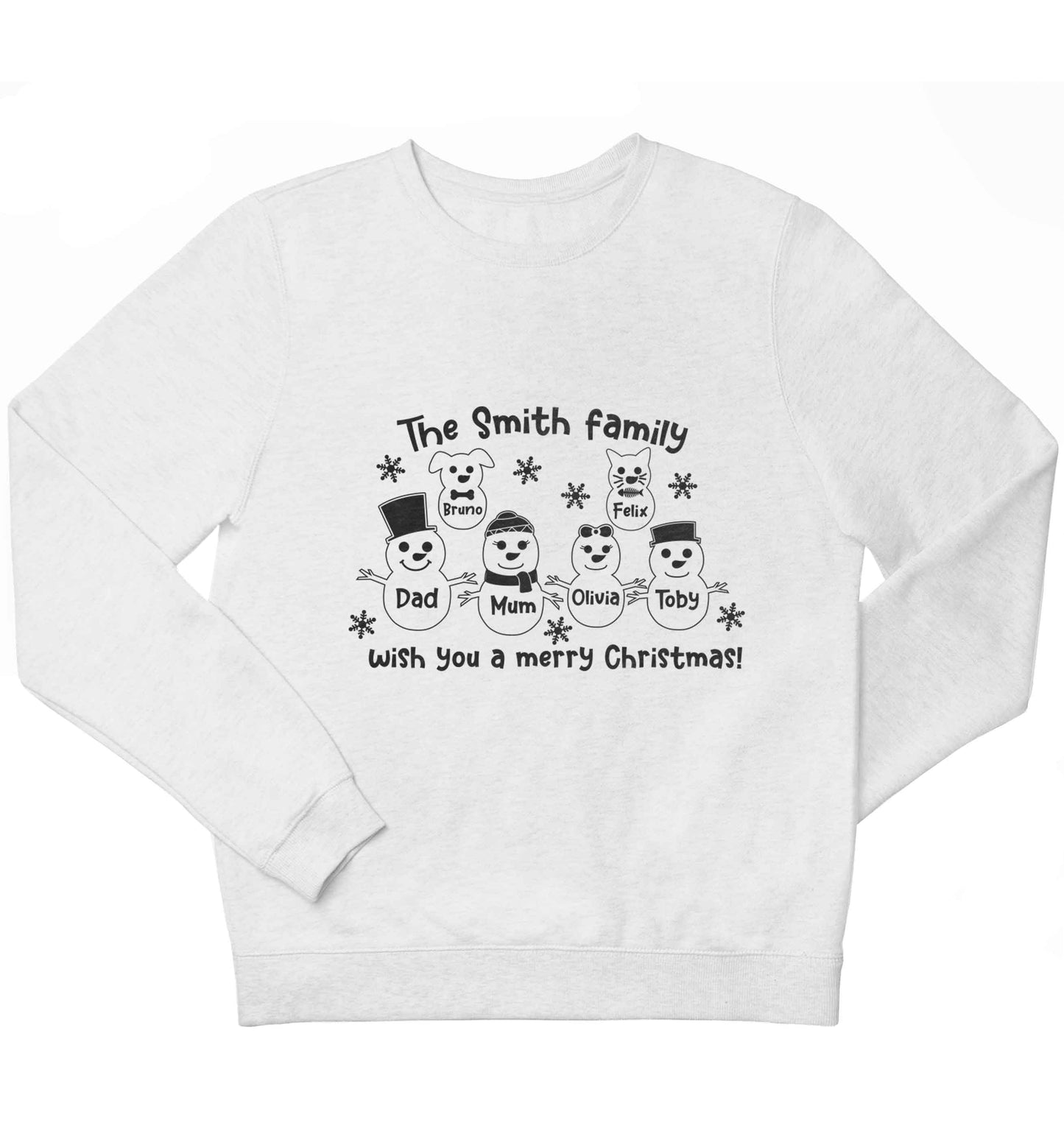 Personalised snowman family mum dad cat dog children's white sweater 12-13 Years