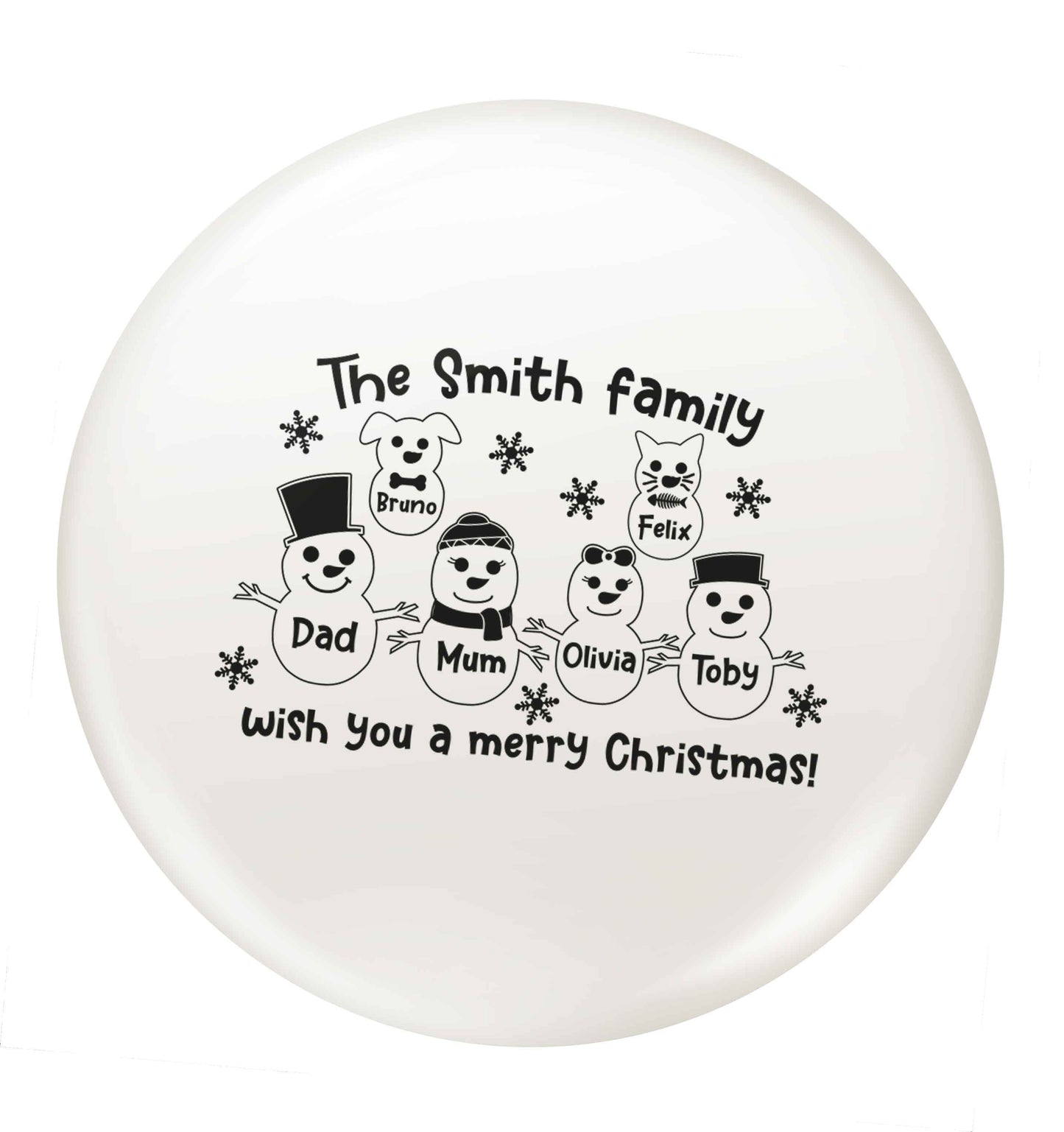 Personalised snowman family mum dad cat dog small 25mm Pin badge