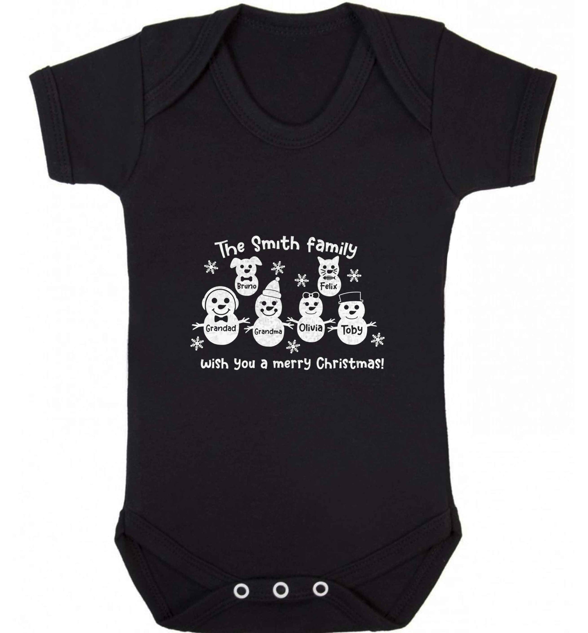Personalised snowman family grandma grandad cat dog baby vest black 18-24 months