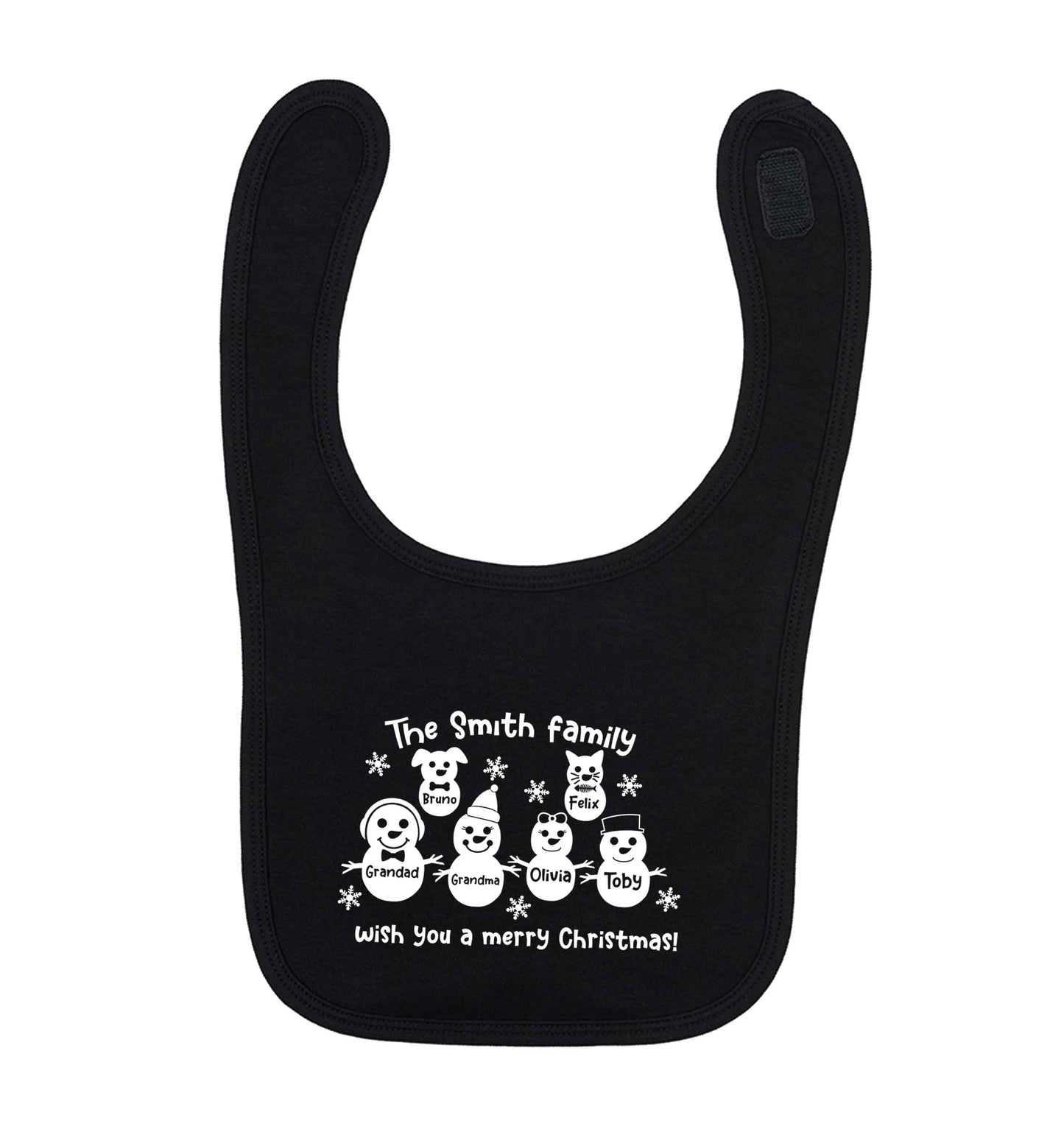 Personalised snowman family grandma grandad cat dog black baby bib