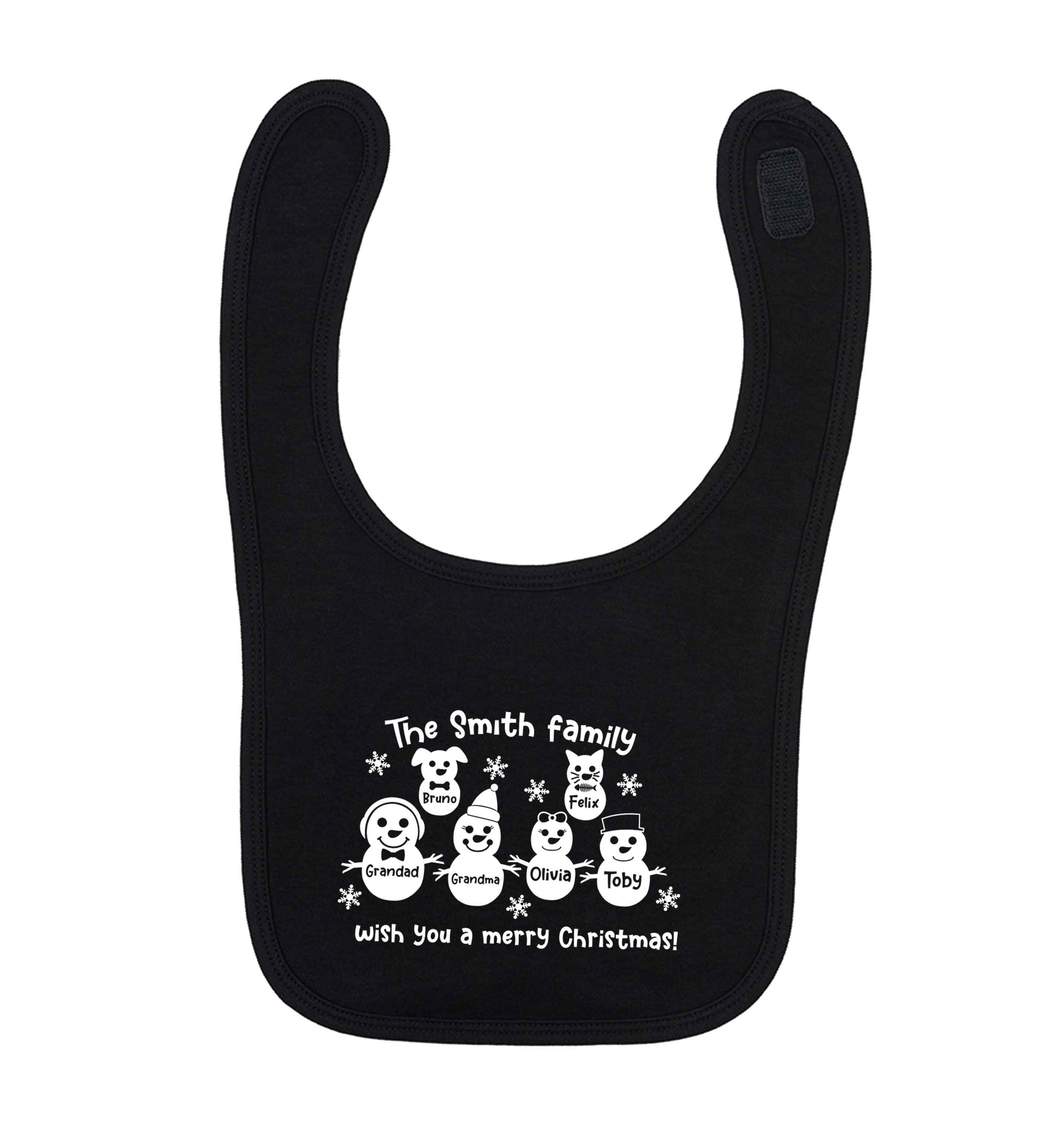 Personalised snowman family grandma grandad cat dog black baby bib