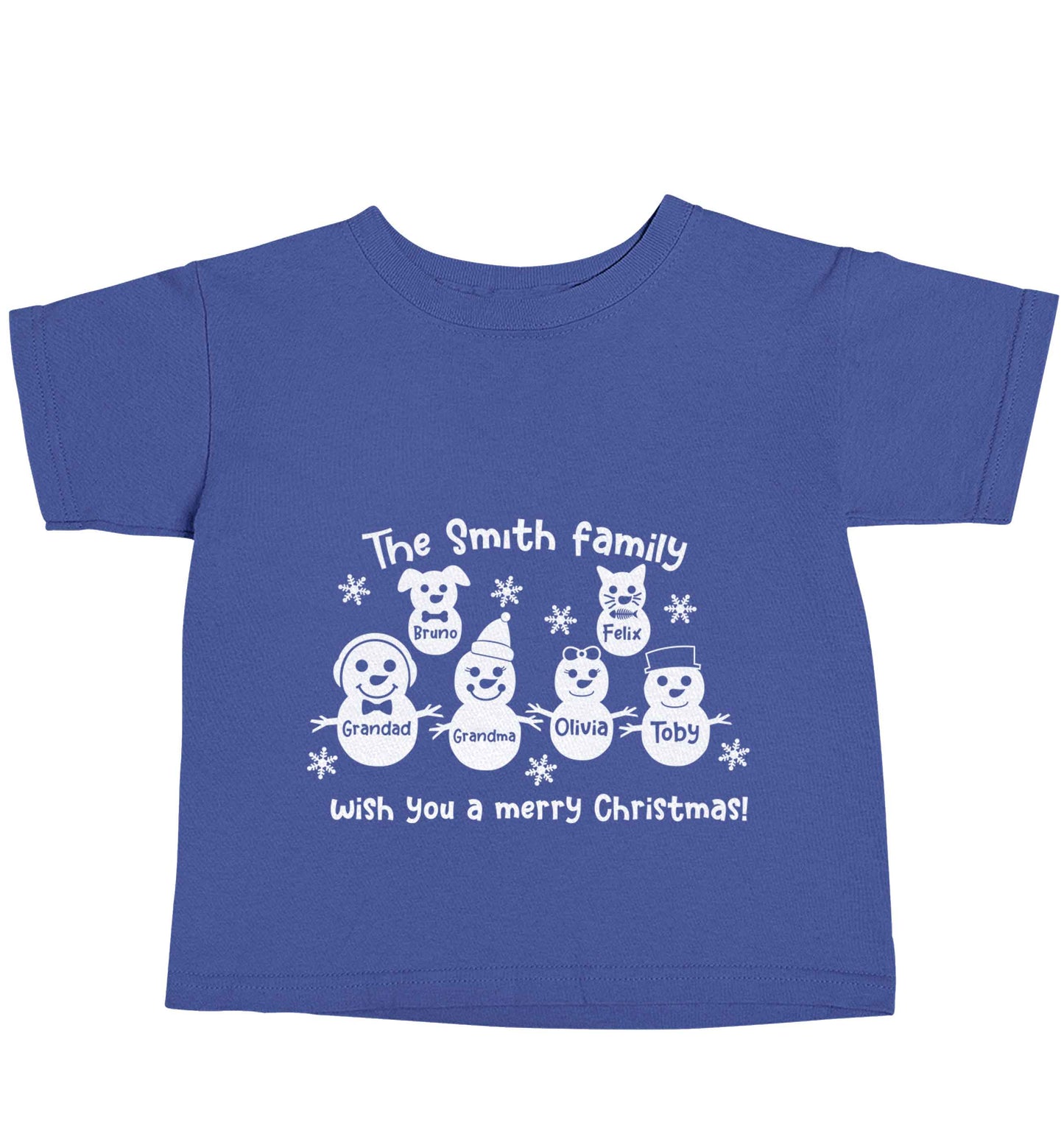Personalised snowman family grandma grandad cat dog blue baby toddler Tshirt 2 Years