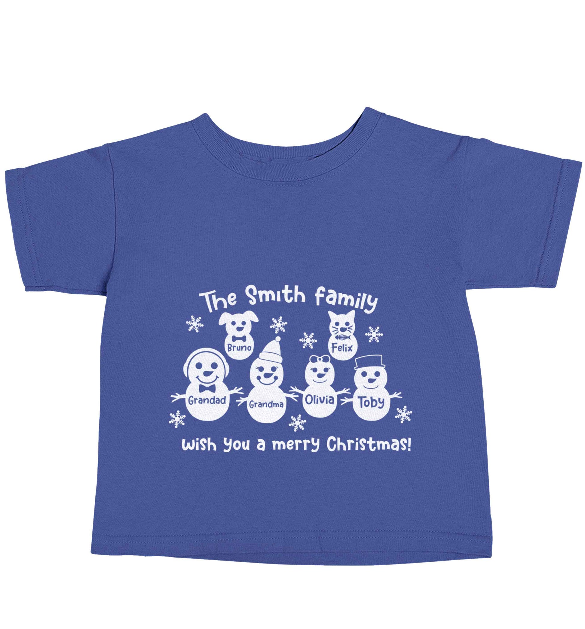 Personalised snowman family grandma grandad cat dog blue baby toddler Tshirt 2 Years