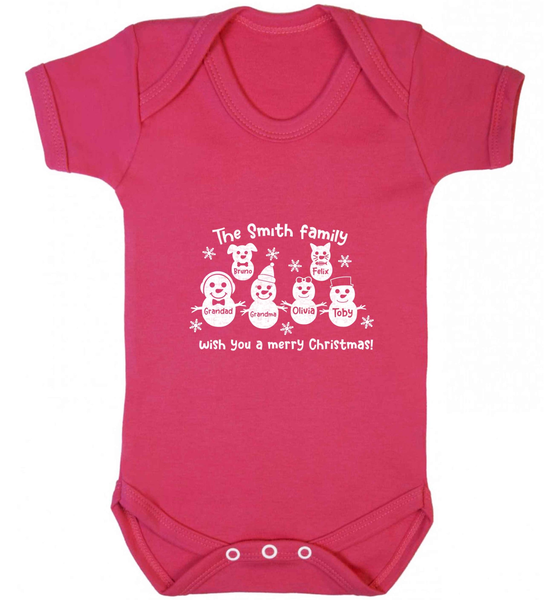 Personalised snowman family grandma grandad cat dog baby vest dark pink 18-24 months
