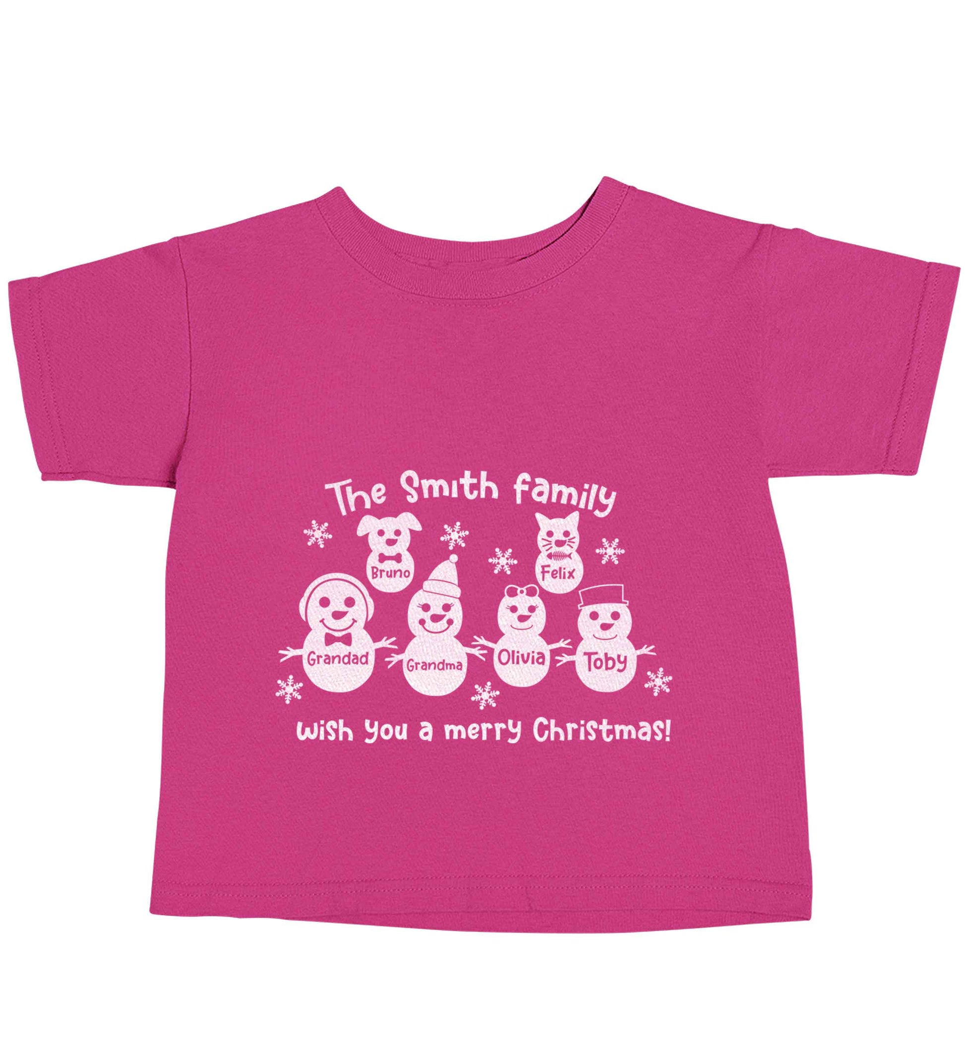Personalised snowman family grandma grandad cat dog pink baby toddler Tshirt 2 Years
