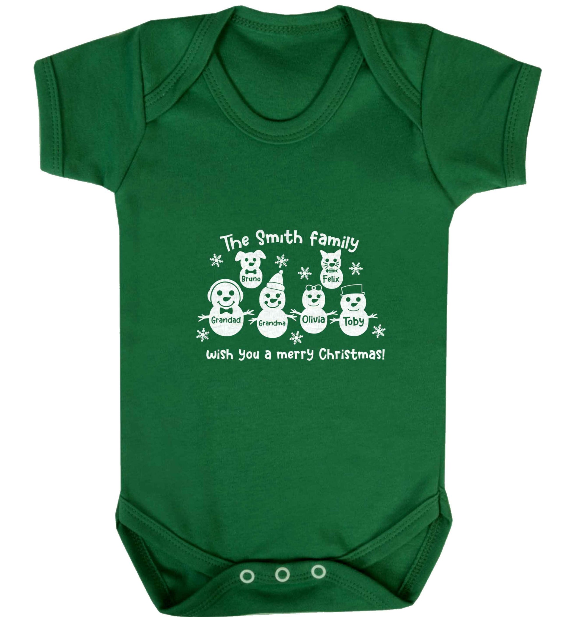 Personalised snowman family grandma grandad cat dog baby vest green 18-24 months