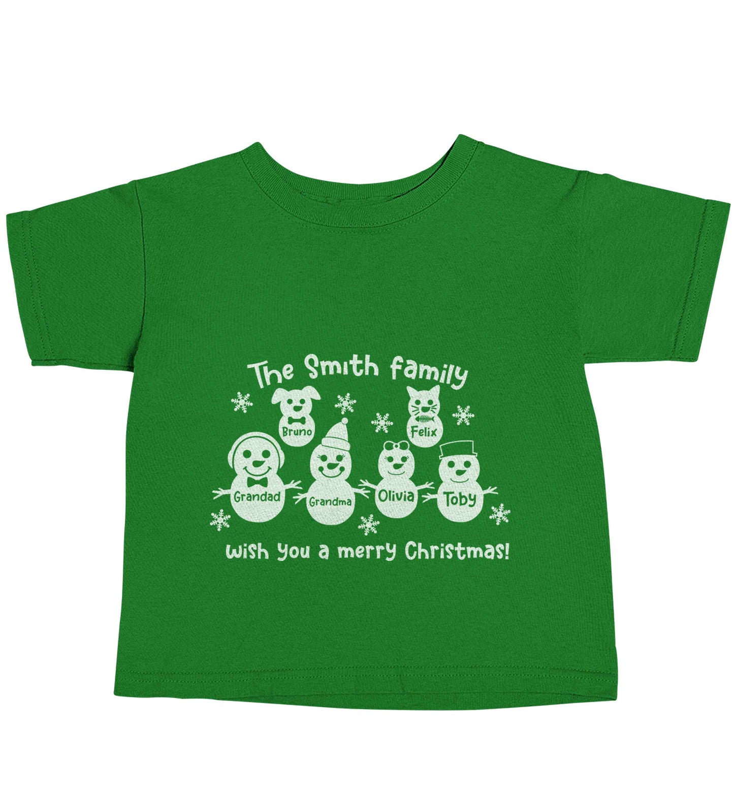 Personalised snowman family grandma grandad cat dog green baby toddler Tshirt 2 Years