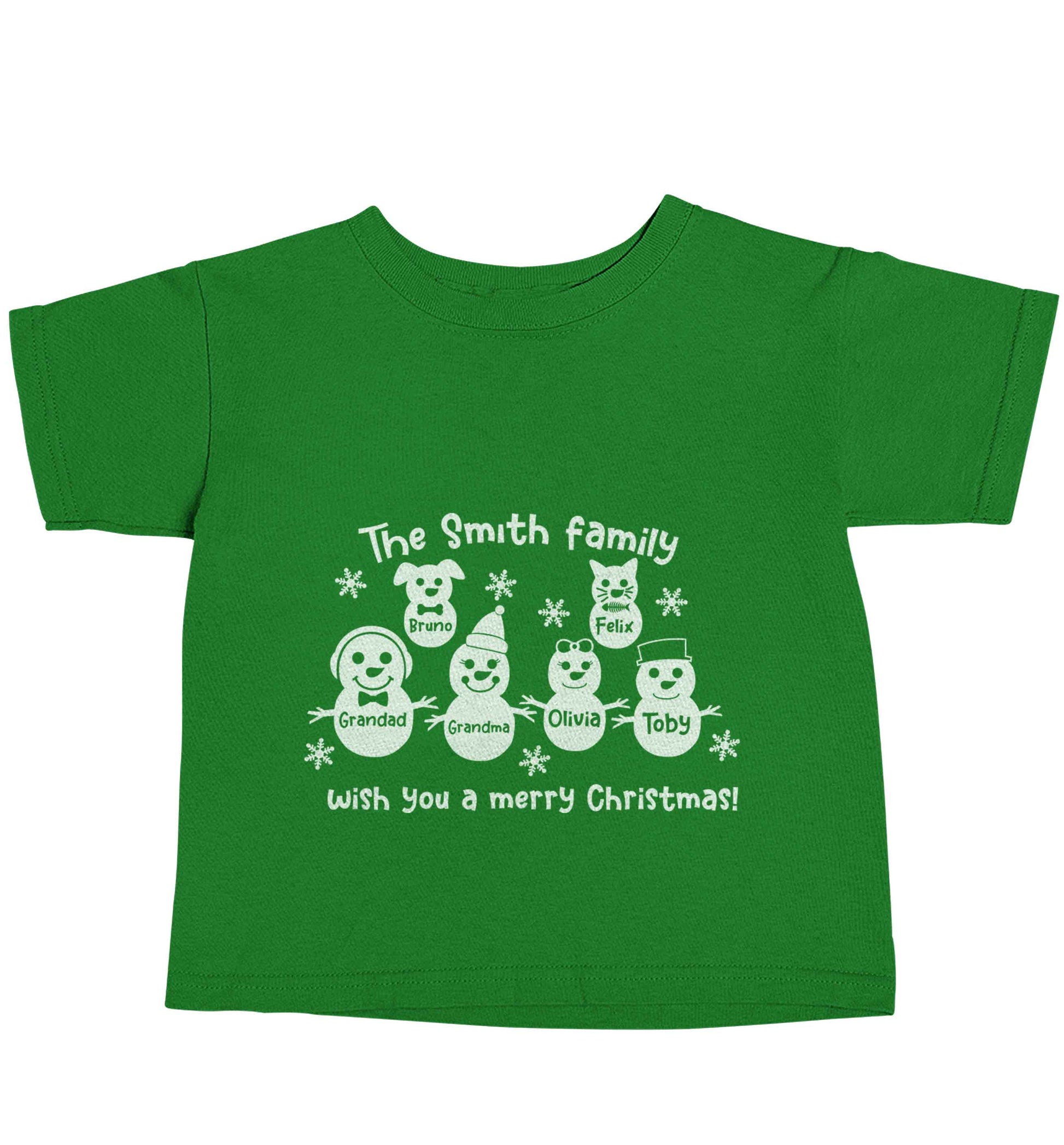 Personalised snowman family grandma grandad cat dog green baby toddler Tshirt 2 Years