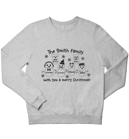 Personalised snowman family grandma grandad cat dog children's grey sweater 12-13 Years