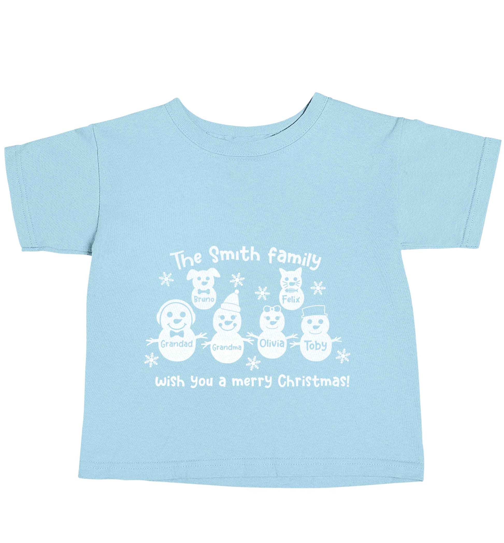 Personalised snowman family grandma grandad cat dog light blue baby toddler Tshirt 2 Years