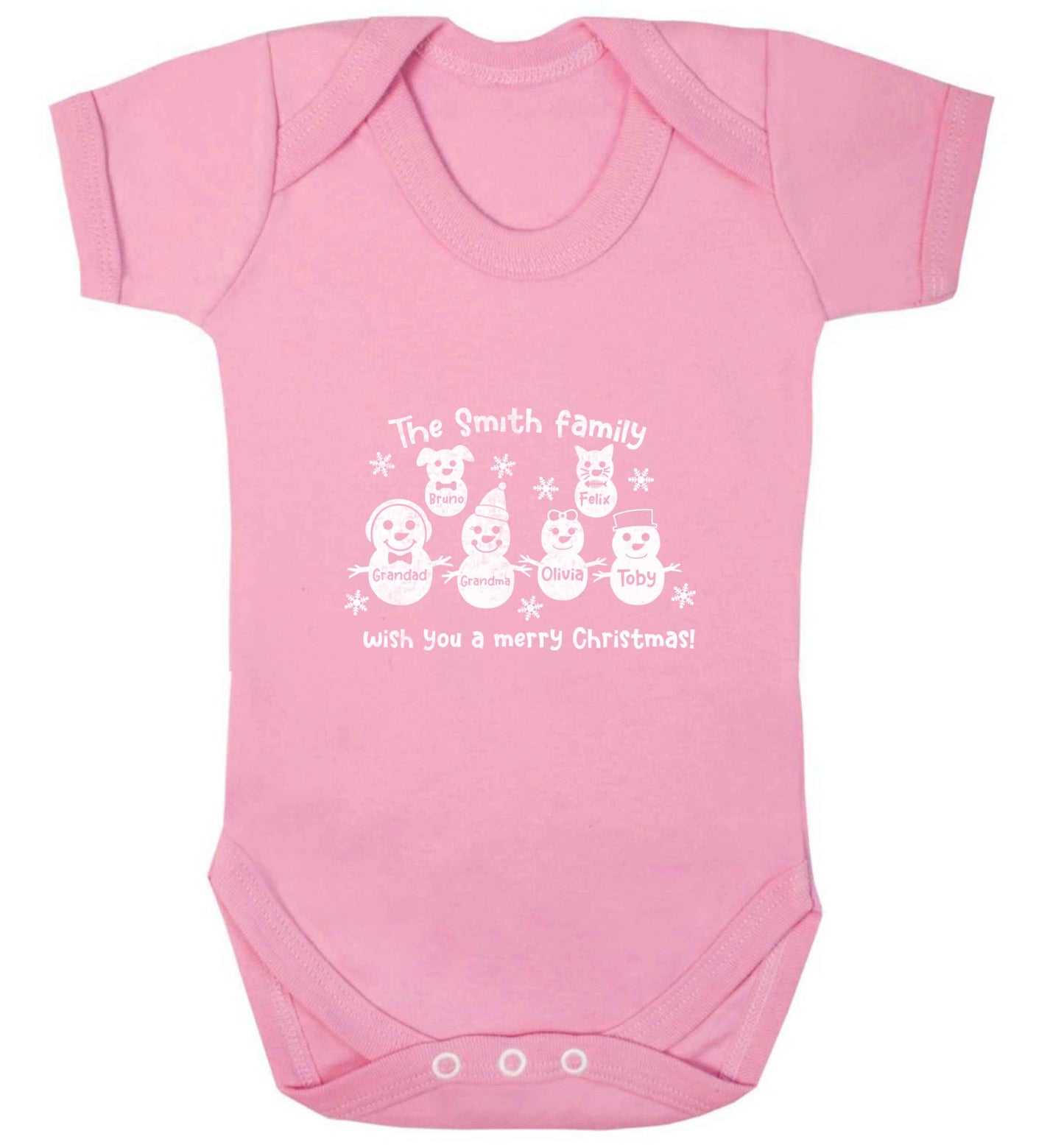 Personalised snowman family grandma grandad cat dog baby vest pale pink 18-24 months
