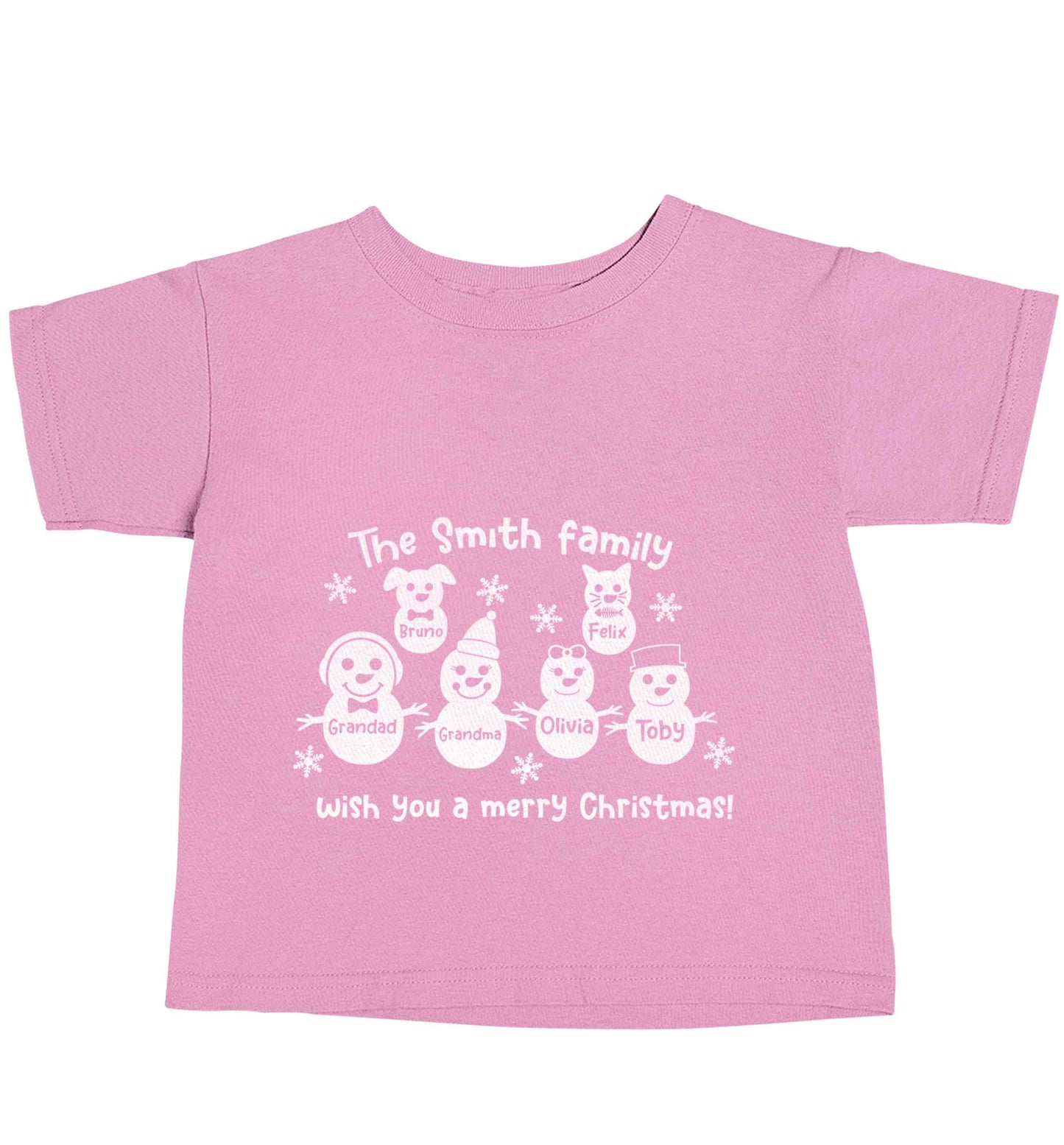 Personalised snowman family grandma grandad cat dog light pink baby toddler Tshirt 2 Years