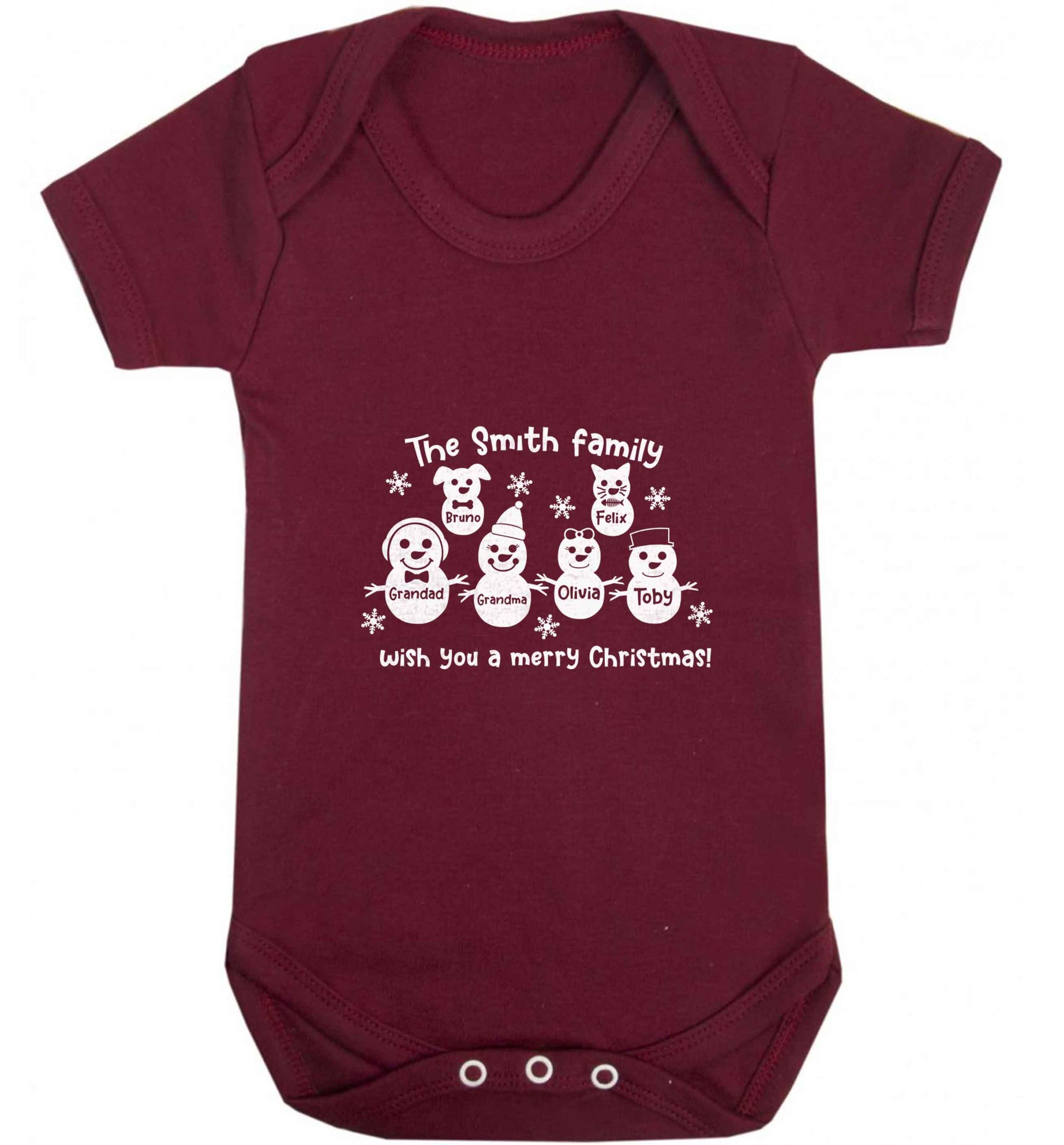 Personalised snowman family grandma grandad cat dog baby vest maroon 18-24 months