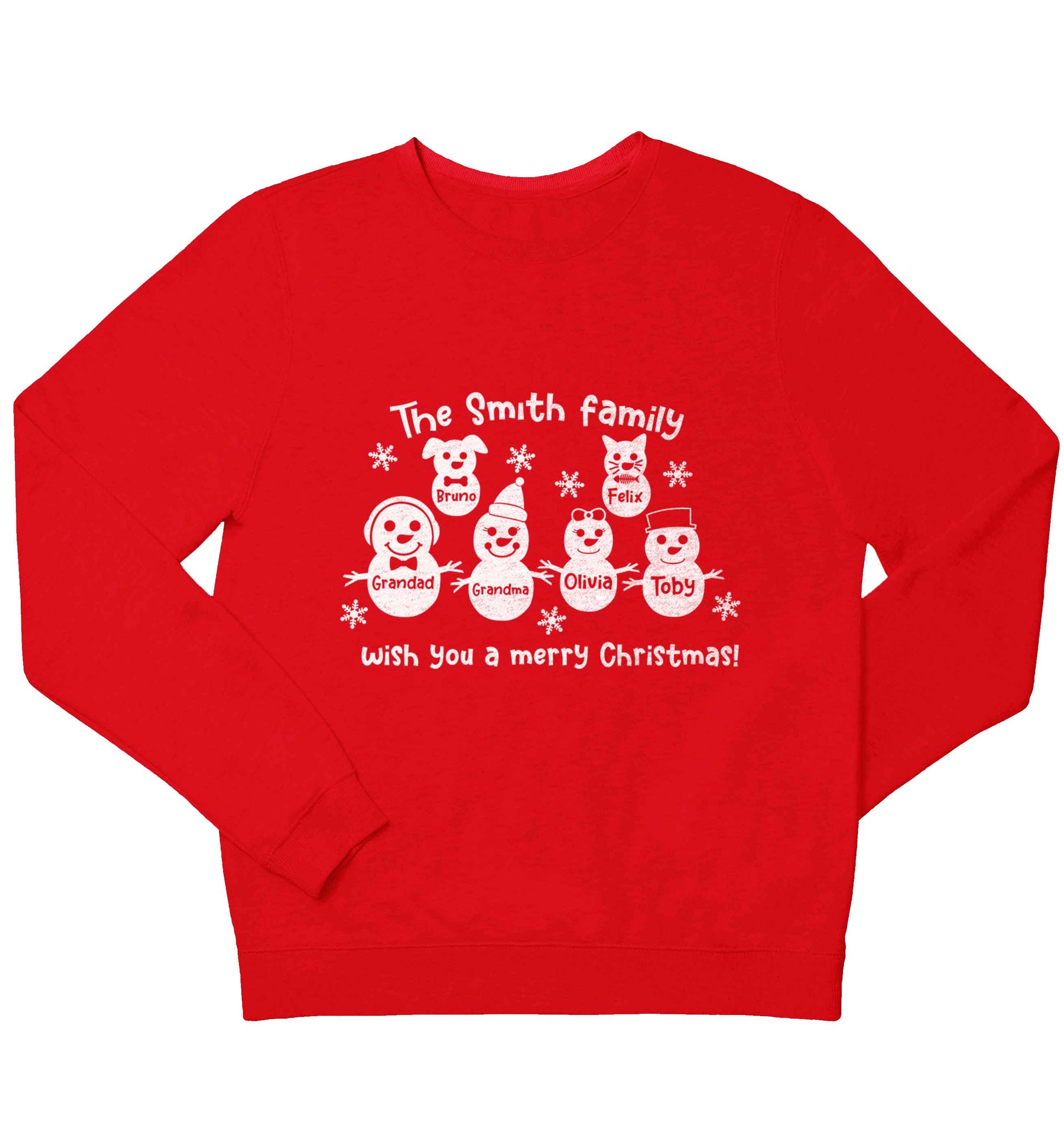 Personalised snowman family grandma grandad cat dog children's grey sweater 12-13 Years