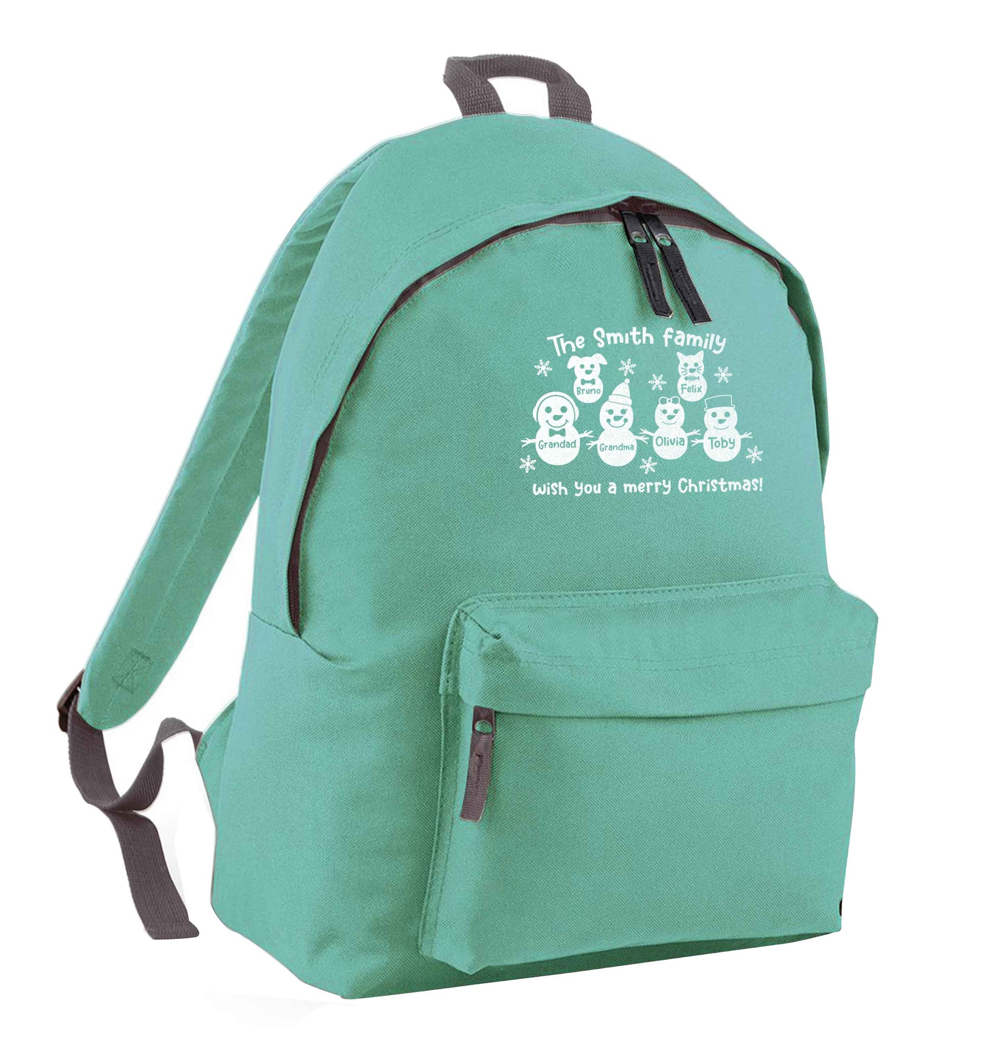 Personalised snowman family grandma grandad cat dog mint adults backpack