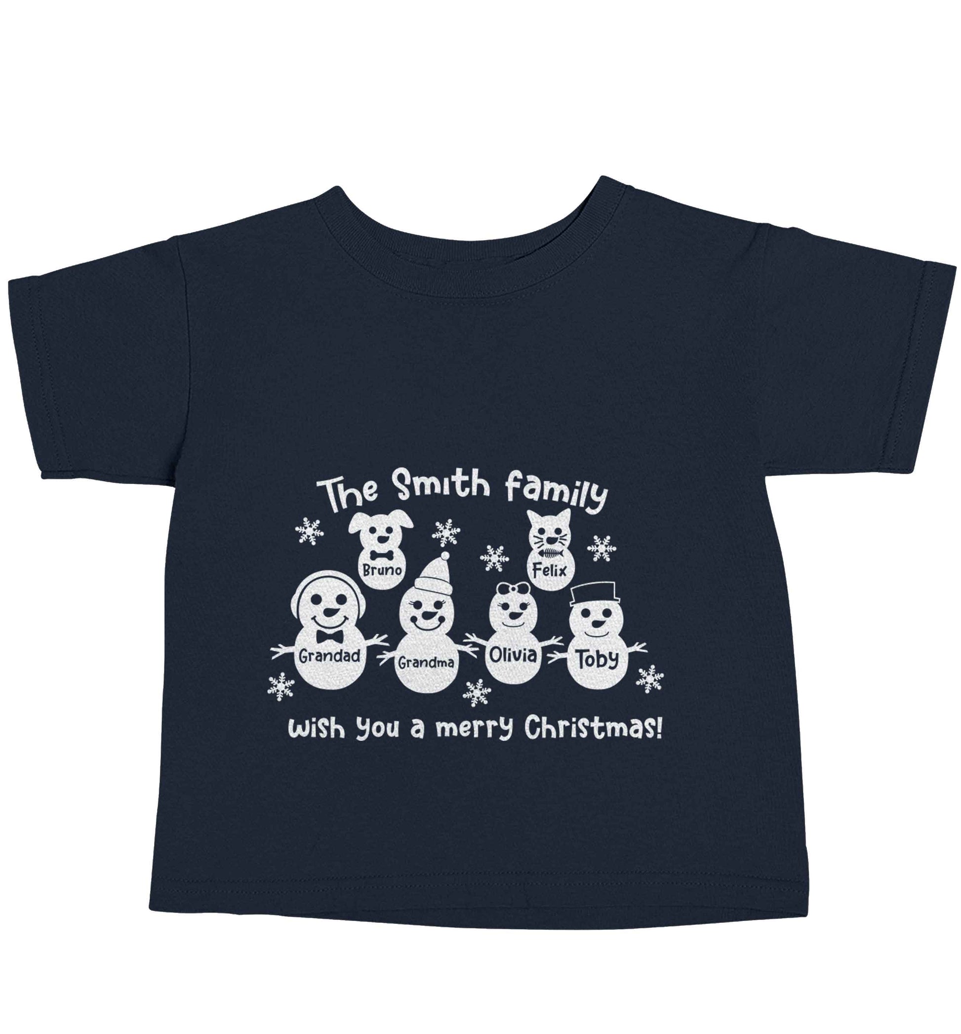 Personalised snowman family grandma grandad cat dog navy baby toddler Tshirt 2 Years