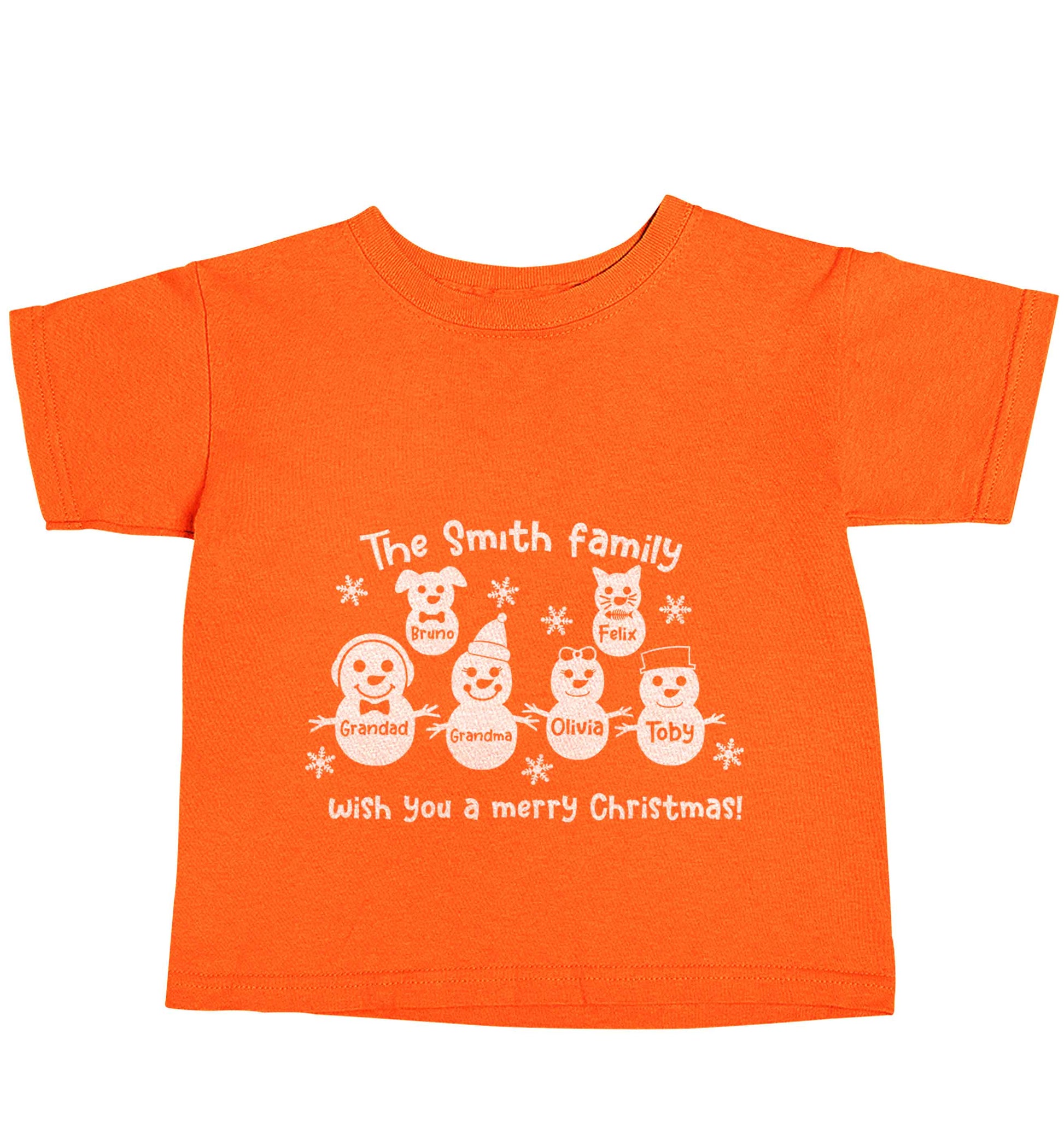Personalised snowman family grandma grandad cat dog orange baby toddler Tshirt 2 Years