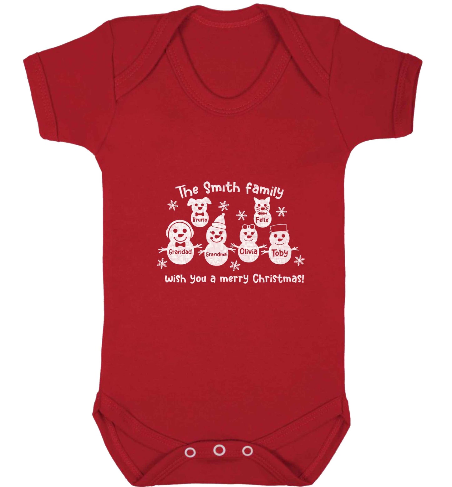 Personalised snowman family grandma grandad cat dog baby vest red 18-24 months