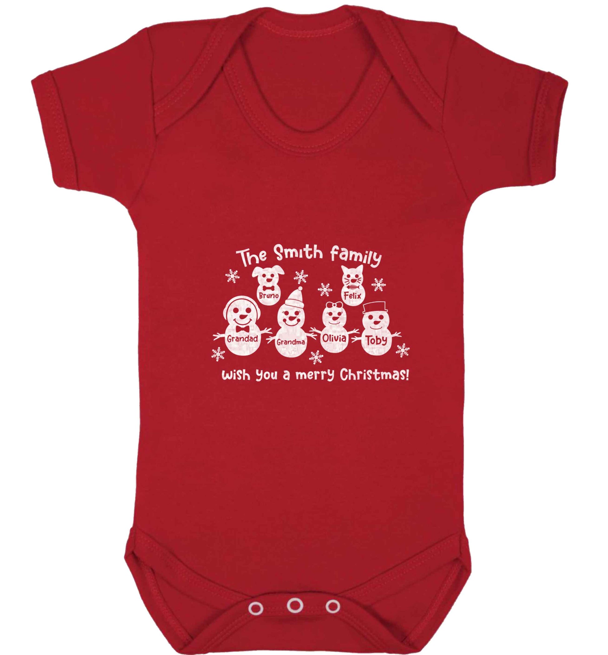 Personalised snowman family grandma grandad cat dog baby vest red 18-24 months