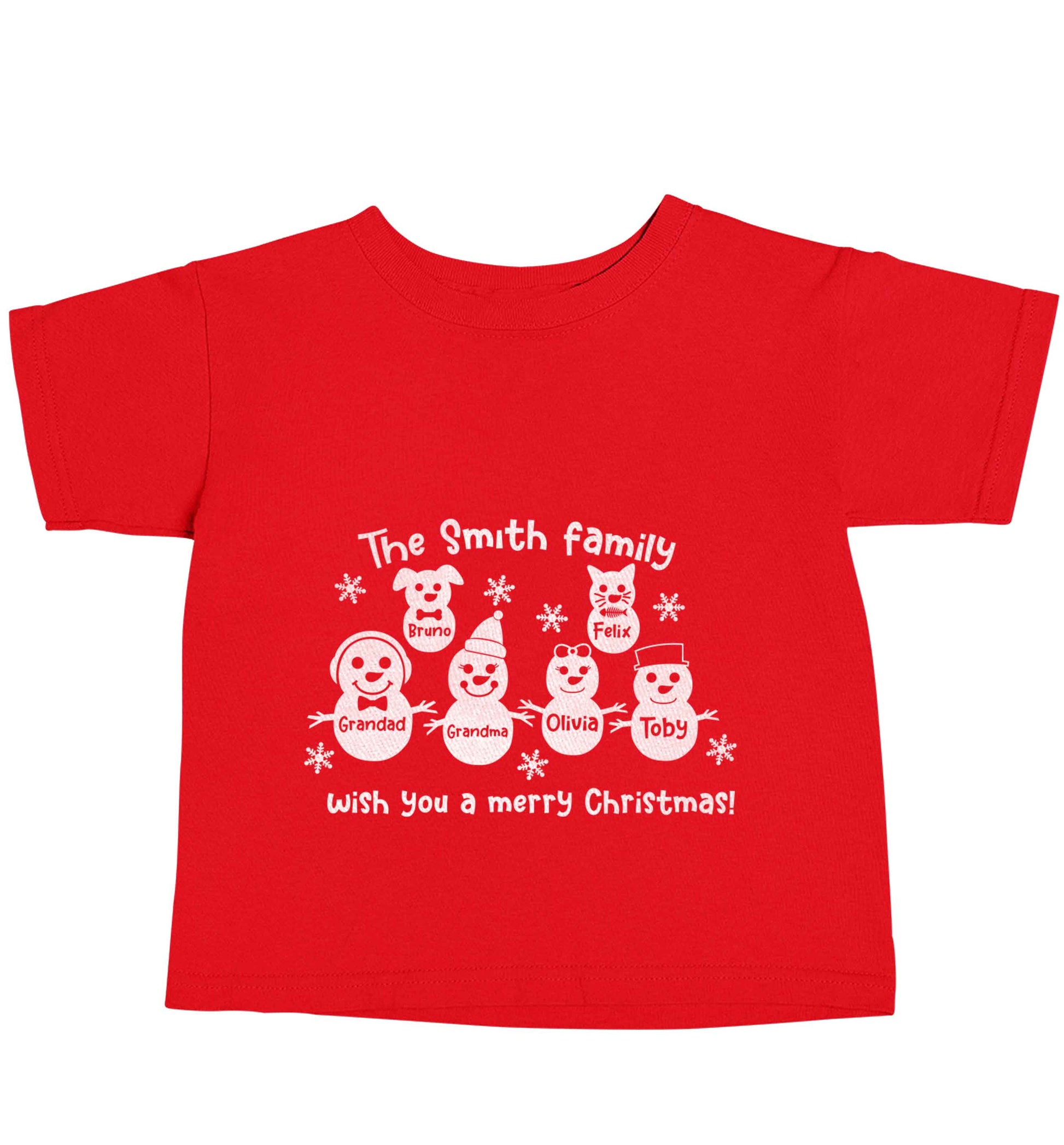 Personalised snowman family grandma grandad cat dog red baby toddler Tshirt 2 Years