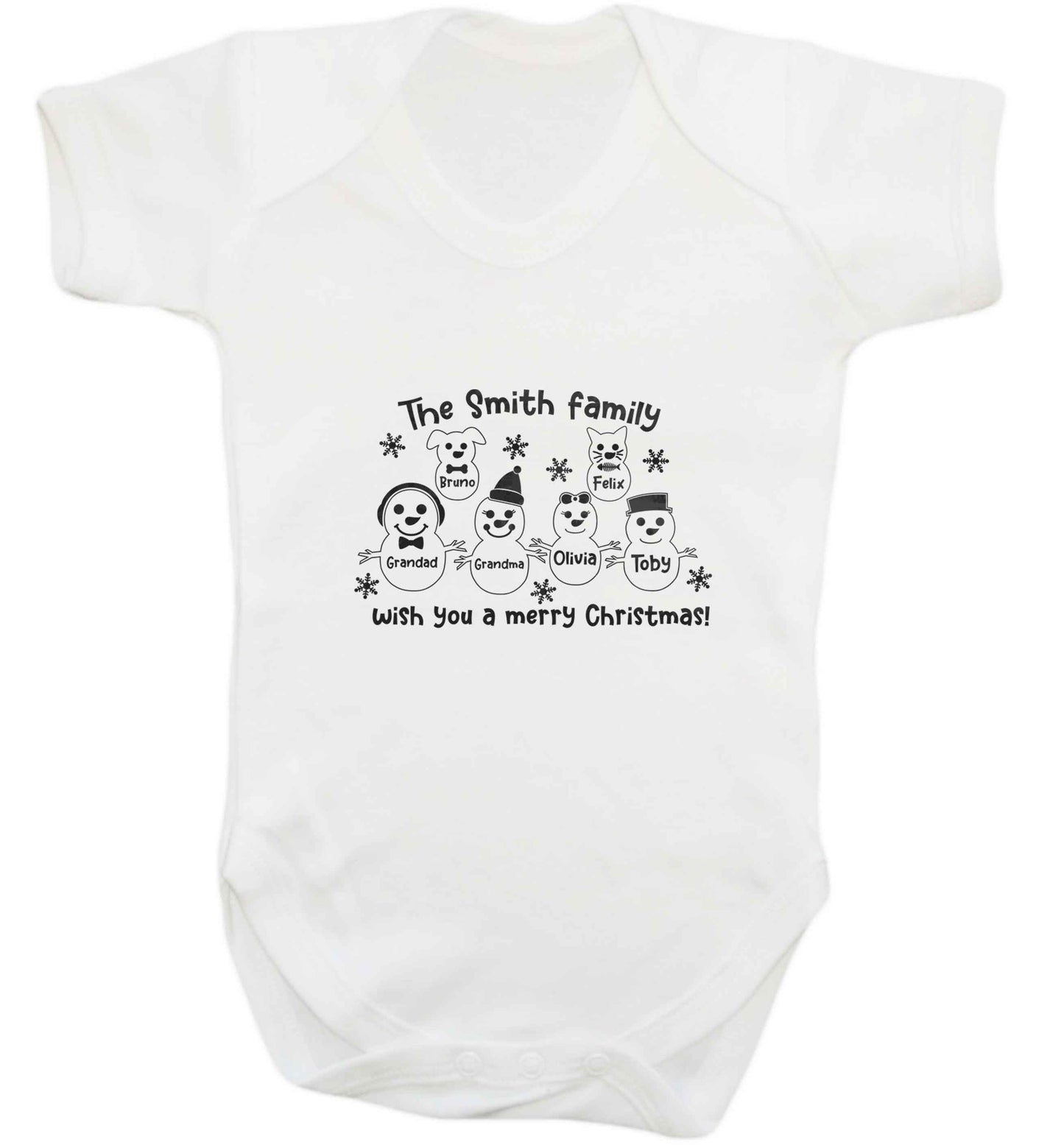 Personalised snowman family grandma grandad cat dog baby vest white 18-24 months