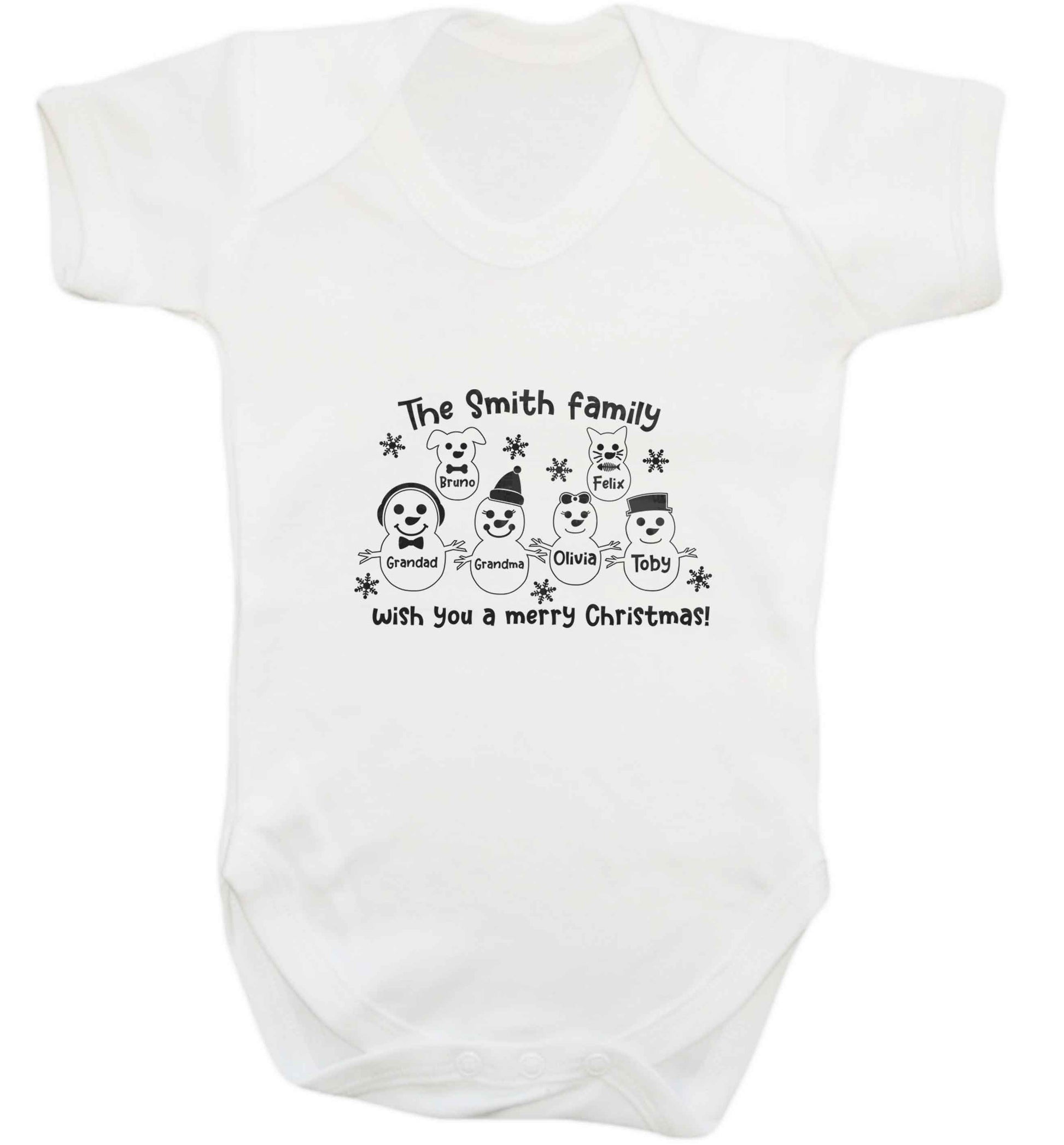 Personalised snowman family grandma grandad cat dog baby vest white 18-24 months