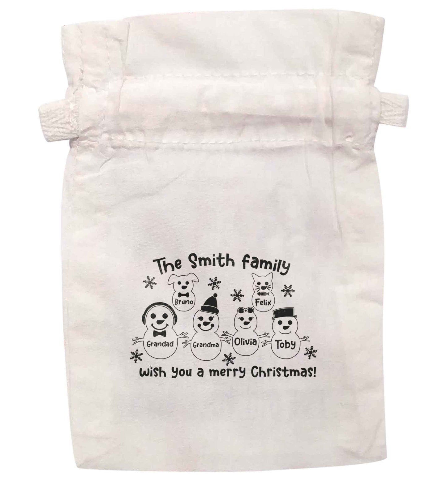 Personalised snowman family grandma grandad cat dog | XS - L | Pouch / Drawstring bag / Sack | Organic Cotton | Bulk discounts available!