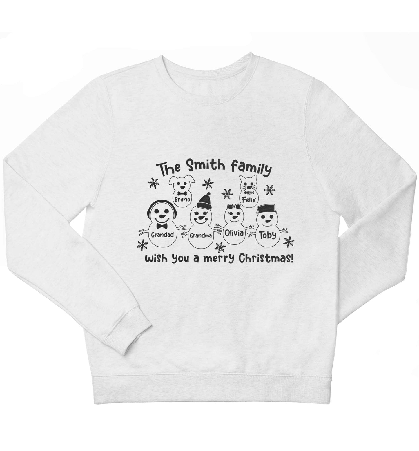 Personalised snowman family grandma grandad cat dog children's white sweater 12-13 Years