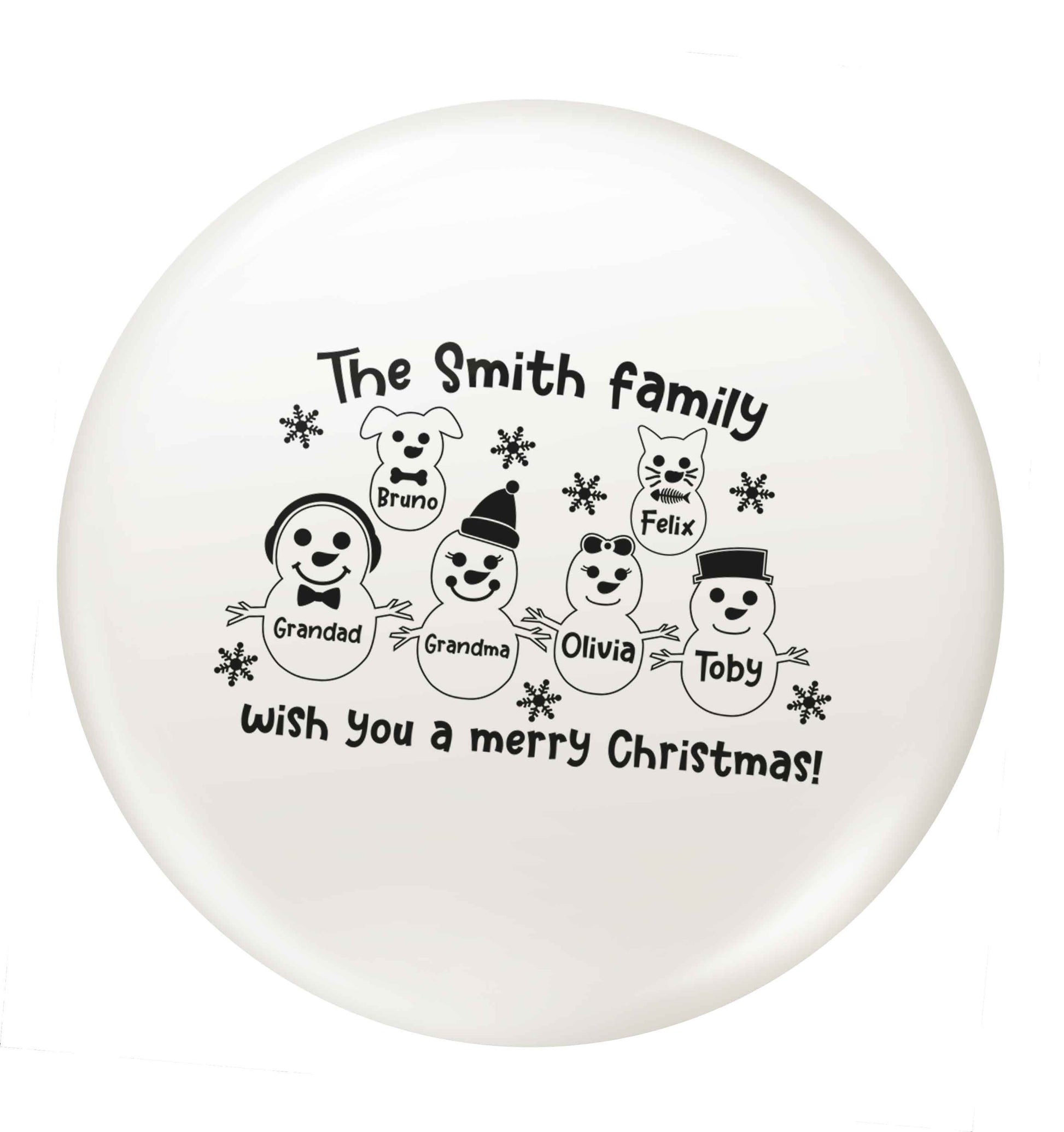 Personalised snowman family grandma grandad cat dog small 25mm Pin badge