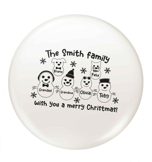 Personalised snowman family grandma grandad cat dog small 25mm Pin badge