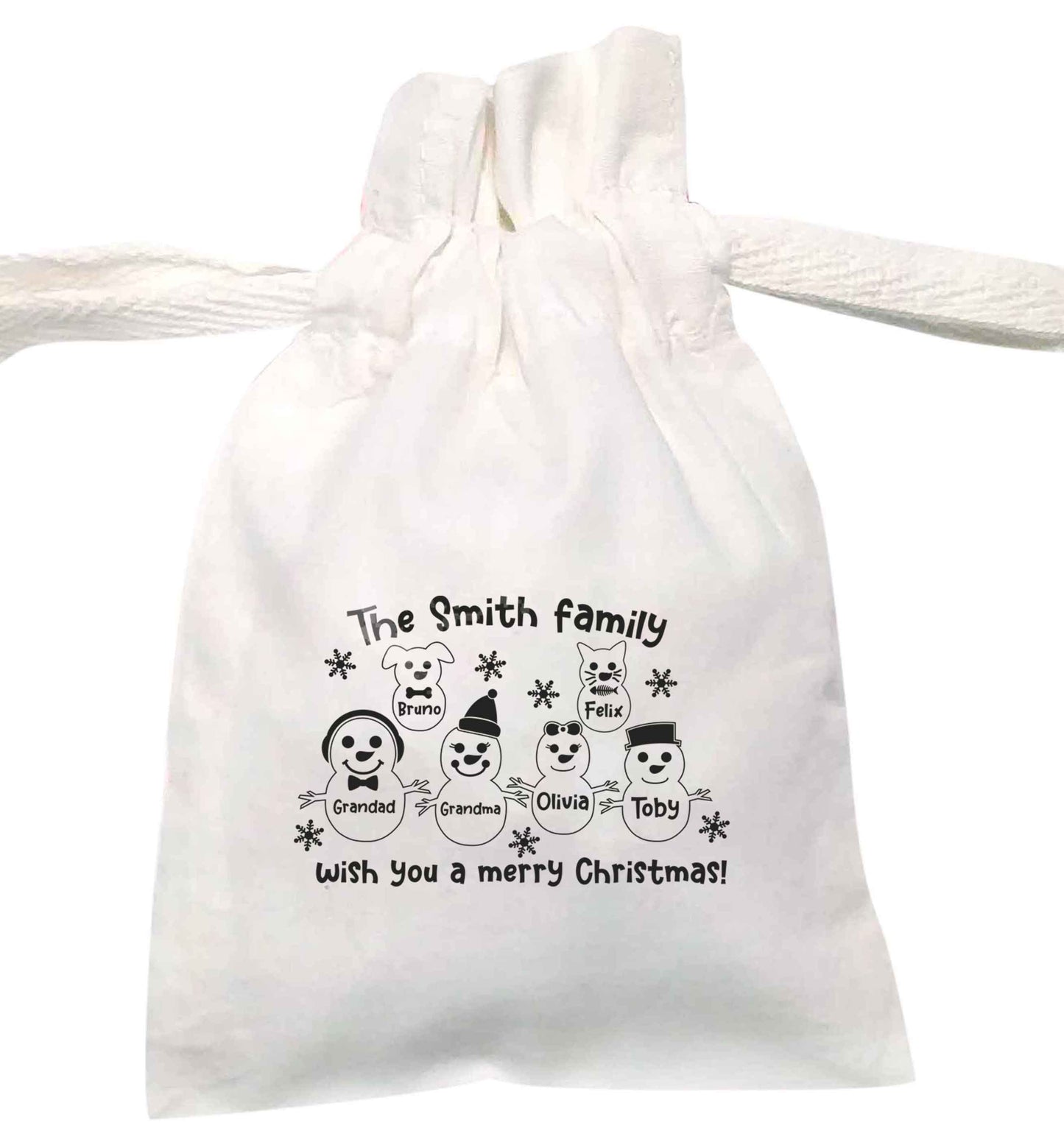 Personalised snowman family grandma grandad cat dog | XS - L | Pouch / Drawstring bag / Sack | Organic Cotton | Bulk discounts available!