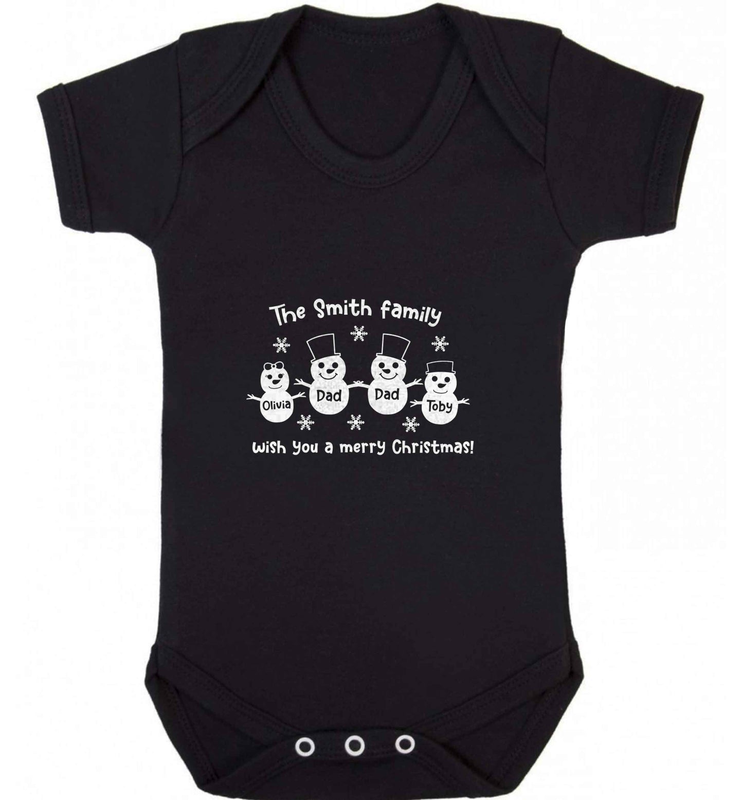 Personalised snowman family two dads baby vest black 18-24 months
