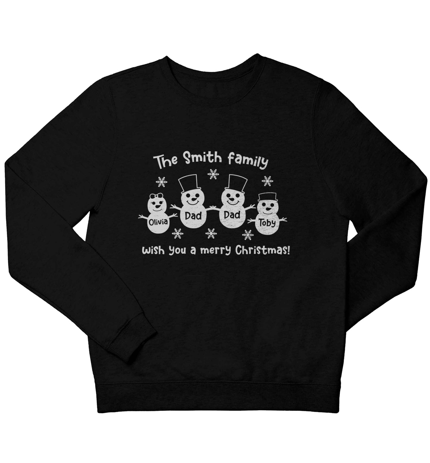Personalised snowman family two dads children's black sweater 12-13 Years