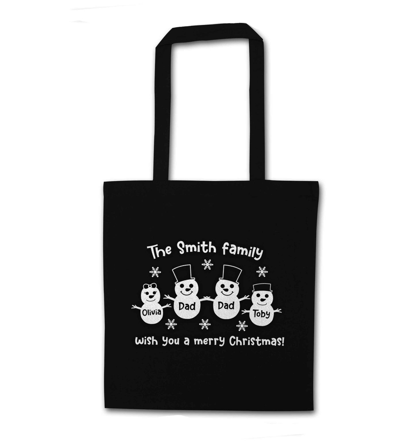 Personalised snowman family two dads black tote bag