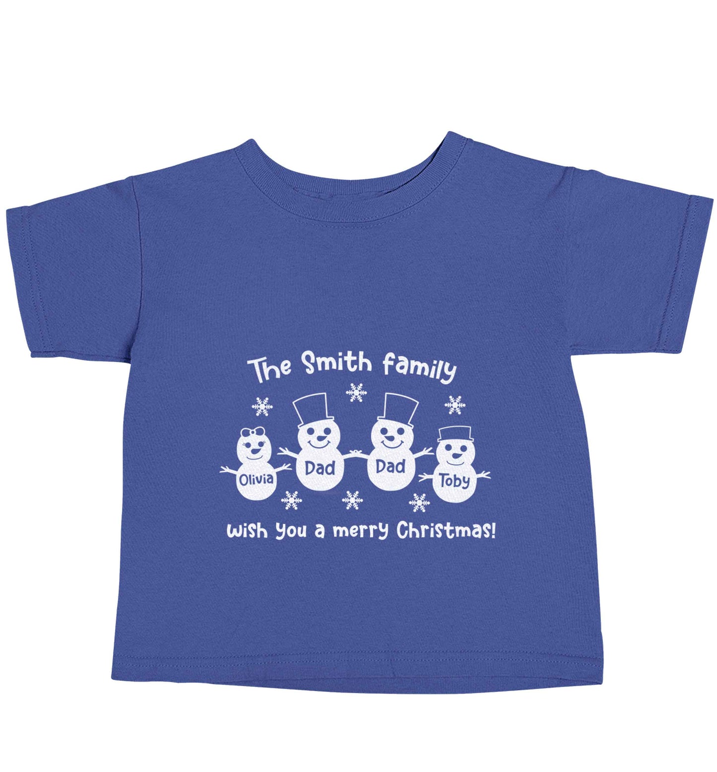 Personalised snowman family two dads blue baby toddler Tshirt 2 Years
