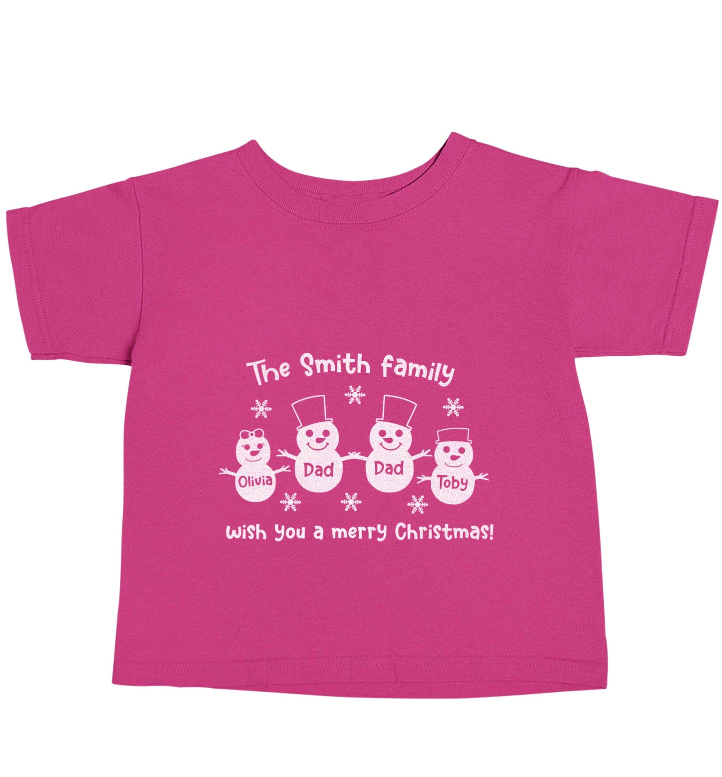Personalised snowman family two dads pink baby toddler Tshirt 2 Years